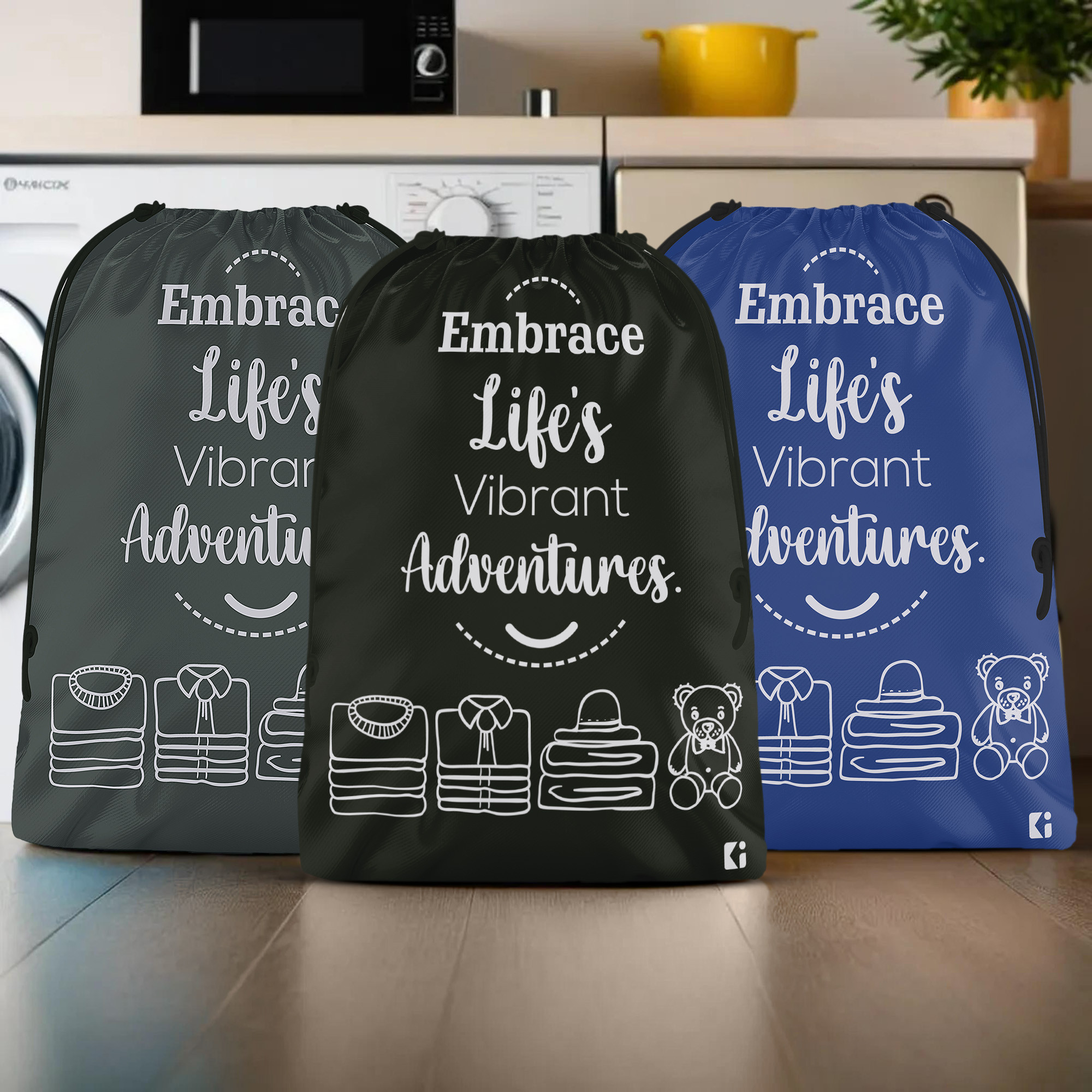 Kuber Industries Pack of 3 Cloth Storage Bag | Storage Organizer | Carrying Bag | Garments Cover for Laundry | Storage Organizer for Clothing-Travel | Large | Royal Blue-Black & Gray
