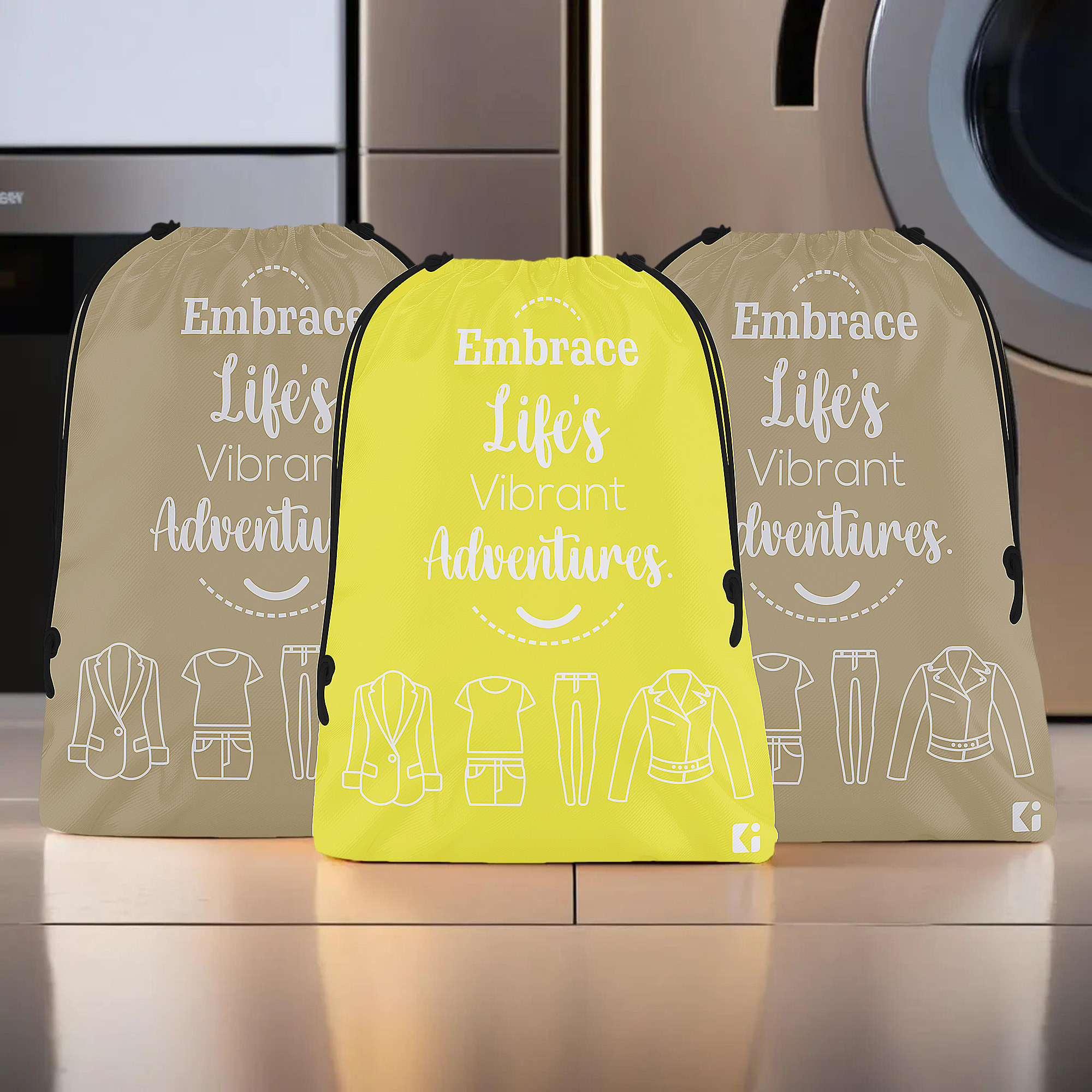 Kuber Industries Pack of 3 Cloth Storage Bag | Storage Organizer | Travel Cloth Carrying Bag | Garments Cover for Laundry | Storage Organizer for Clothing-Travel | Medium | Yellow & Brown