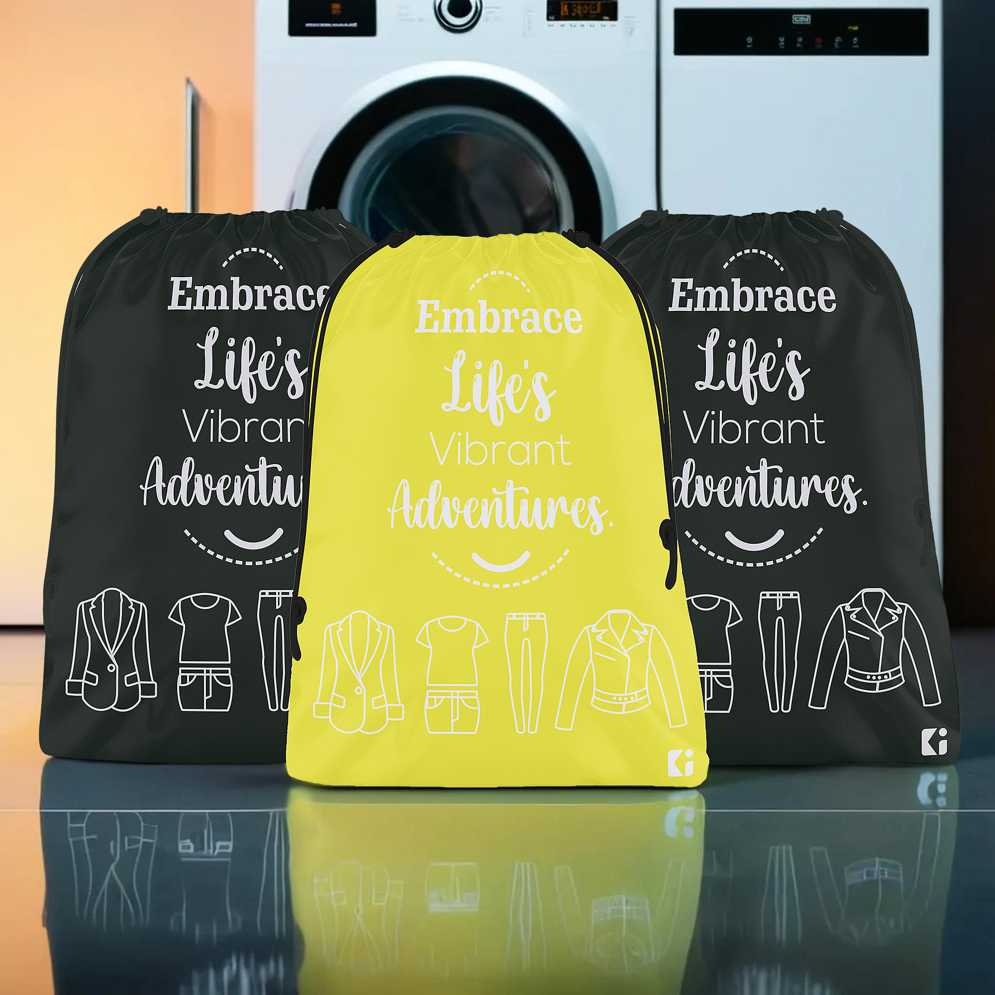 Kuber Industries Pack of 3 Cloth Storage Bag | Storage Organizer | Travel Cloth Carrying Bag | Garments Cover for Laundry | Storage Organizer for Clothing-Travel | Medium | Yellow & Black