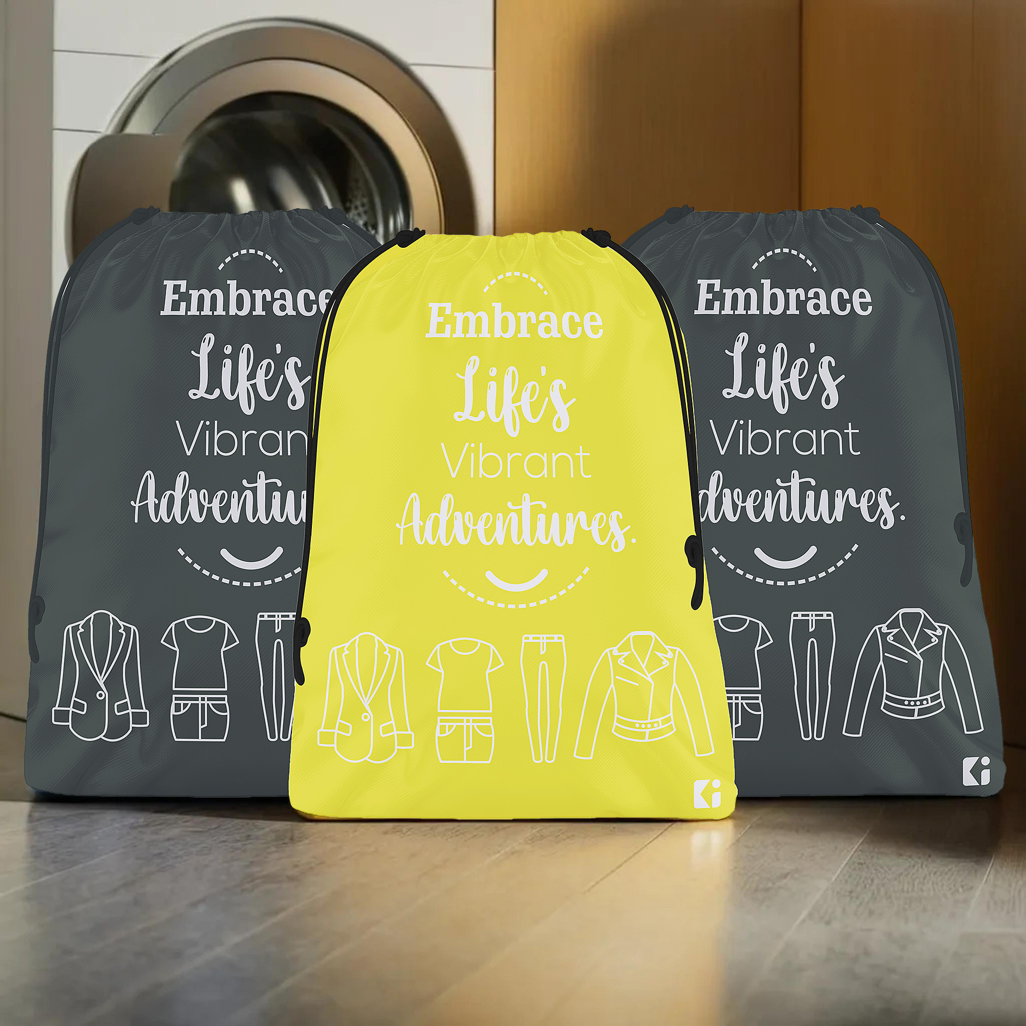Kuber Industries Pack of 3 Cloth Storage Bag | Storage Organizer | Travel Cloth Carrying Bag | Garments Cover for Laundry | Storage Organizer for Clothing-Travel | Medium | Yellow & Gray