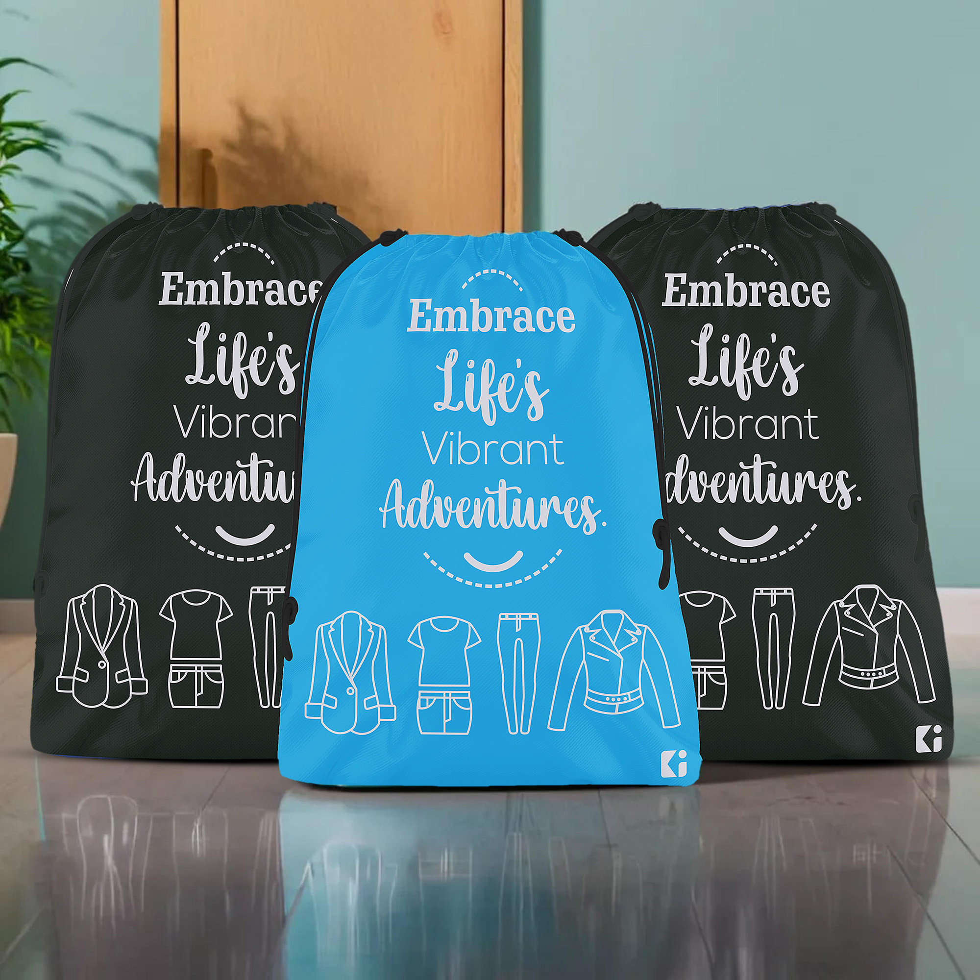 Kuber Industries Pack of 3 Cloth Storage Bag | Storage Organizer | Travel Cloth Carrying Bag | Garments Cover for Laundry | Storage Organizer for Clothing-Travel | Medium | Sky Blue & Black