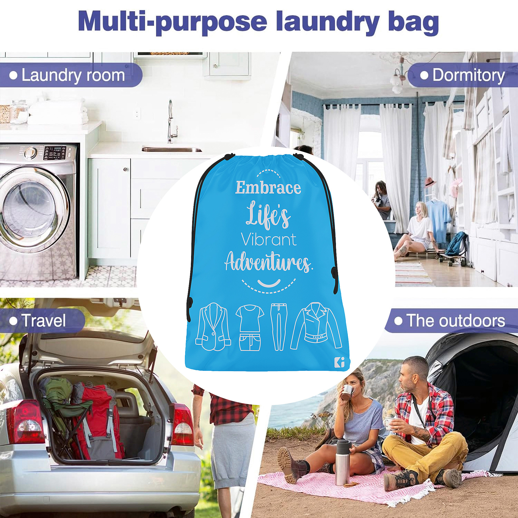 Kuber Industries Pack of 3 Cloth Storage Bag | Storage Organizer | Travel Cloth Carrying Bag | Garments Cover for Laundry | Storage Organizer for Clothing-Travel | Medium | Sky Blue & Black