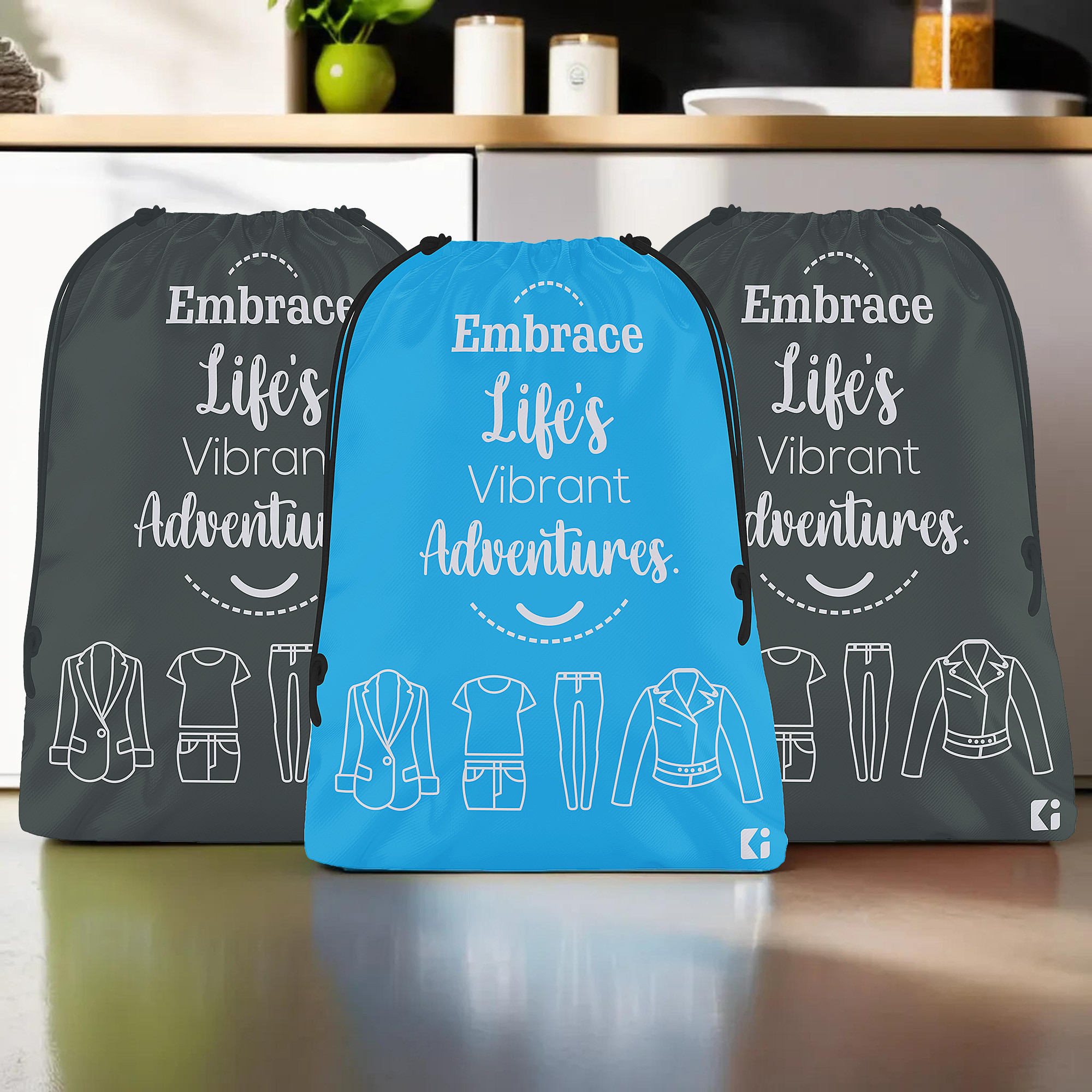 Kuber Industries Pack of 3 Cloth Storage Bag | Storage Organizer | Travel Cloth Carrying Bag | Garments Cover for Laundry | Storage Organizer for Clothing-Travel | Medium | Sky Blue & Gray