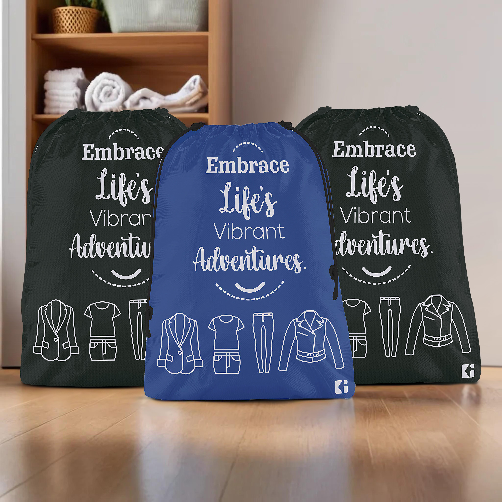 Kuber Industries Pack of 3 Cloth Storage Bag | Storage Organizer | Travel Cloth Carrying Bag | Garments Cover for Laundry | Storage Organizer for Clothing-Travel | Medium | Royal Blue & Black