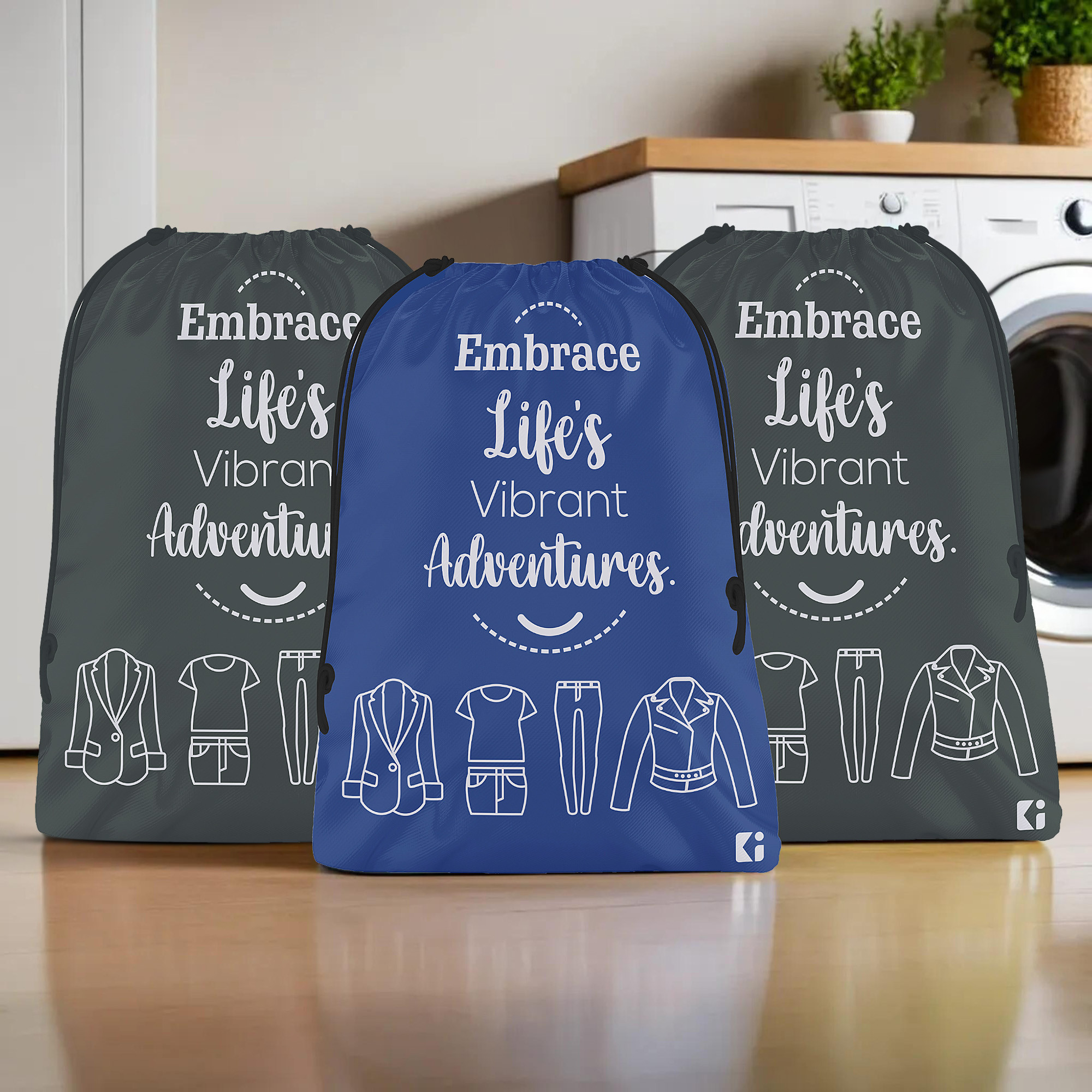 Kuber Industries Pack of 3 Cloth Storage Bag | Storage Organizer | Travel Cloth Carrying Bag | Garments Cover for Laundry | Storage Organizer for Clothing-Travel | Medium | Royal Blue & Gray
