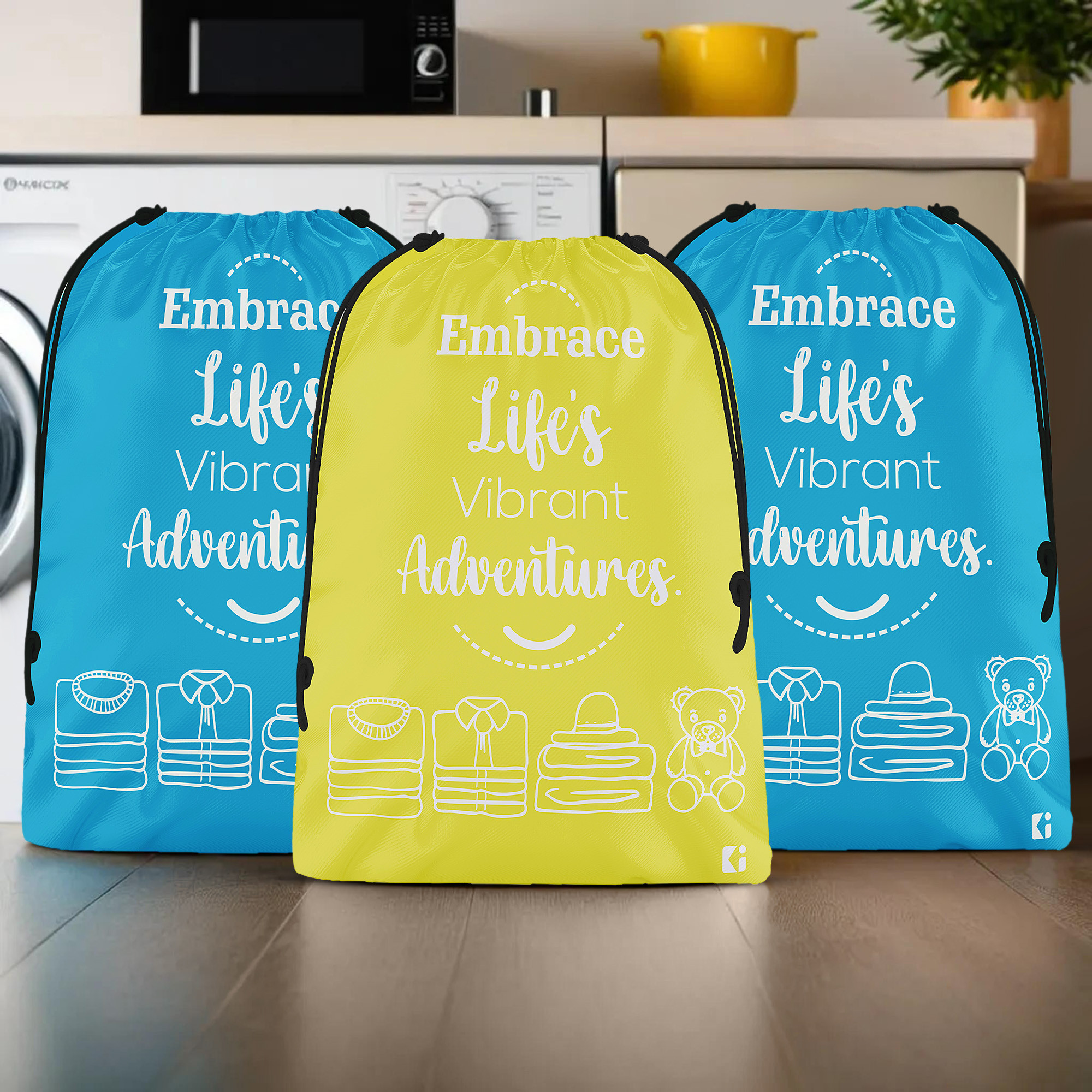 Kuber Industries Pack of 3 Cloth Storage Bag | Storage Organizer | Travel Cloth Carrying Bag | Garments Cover for Laundry | Storage Organizer for Clothing-Travel | Large | Yellow & Sky Blue