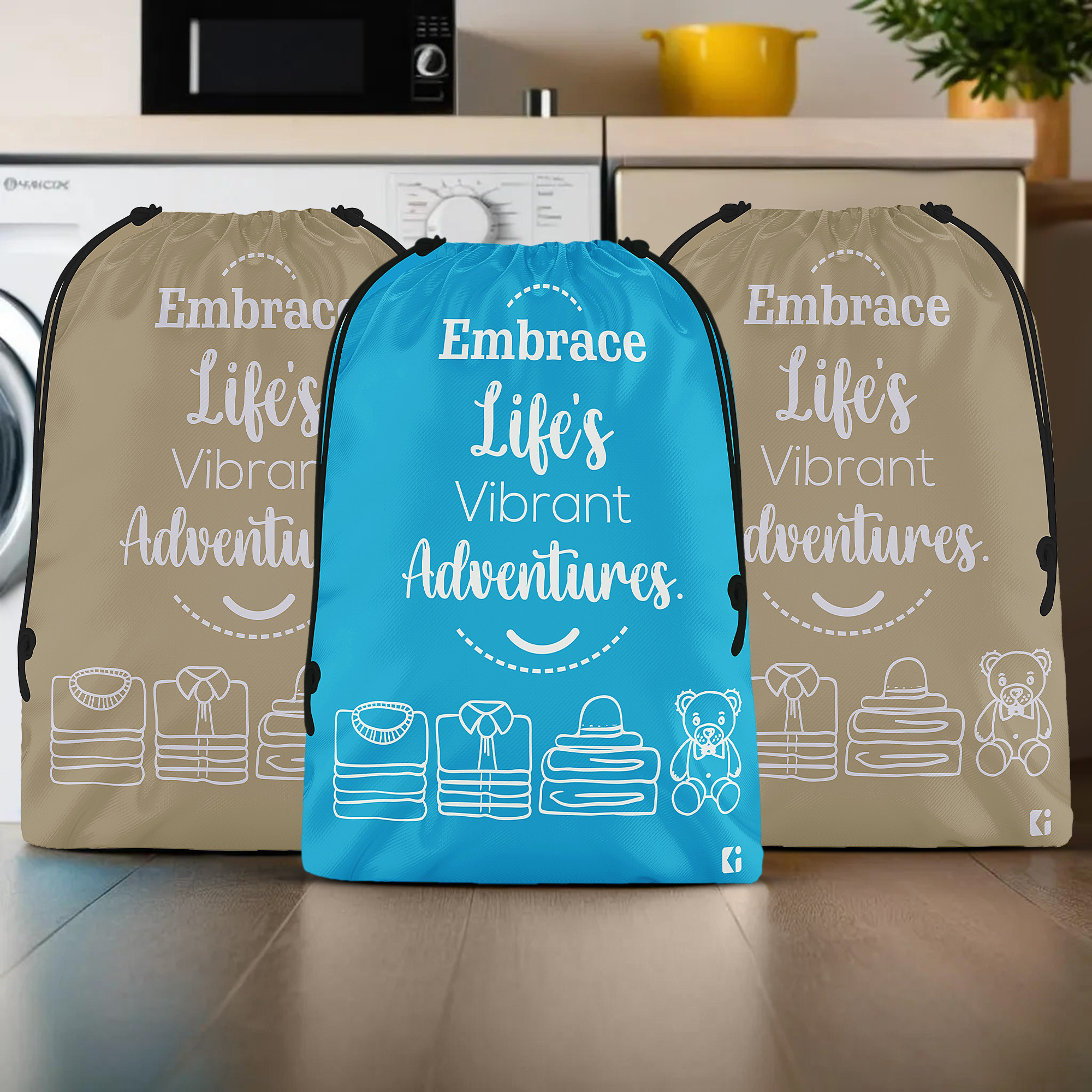 Kuber Industries Pack of 3 Cloth Storage Bag | Storage Organizer | Travel Cloth Carrying Bag | Garments Cover for Laundry | Storage Organizer for Clothing-Travel | Large | Brown & Sky Blue