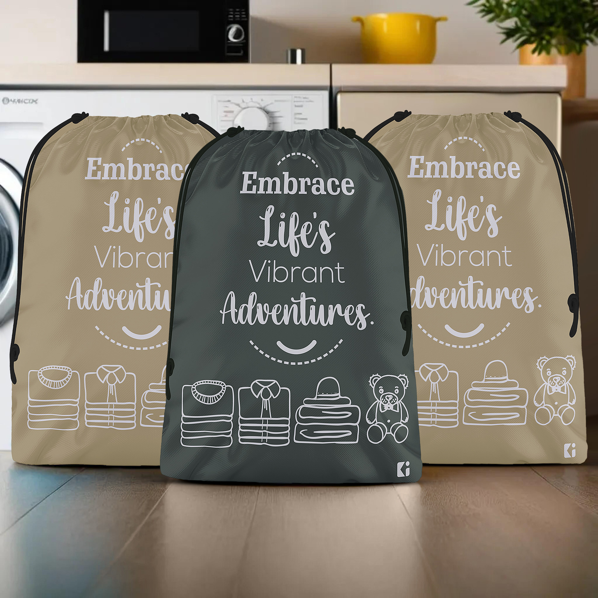 Kuber Industries Pack of 3 Cloth Storage Bag | Storage Organizer | Travel Cloth Carrying Bag | Garments Cover for Laundry | Storage Organizer for Clothing-Travel | Large | Brown & Gray