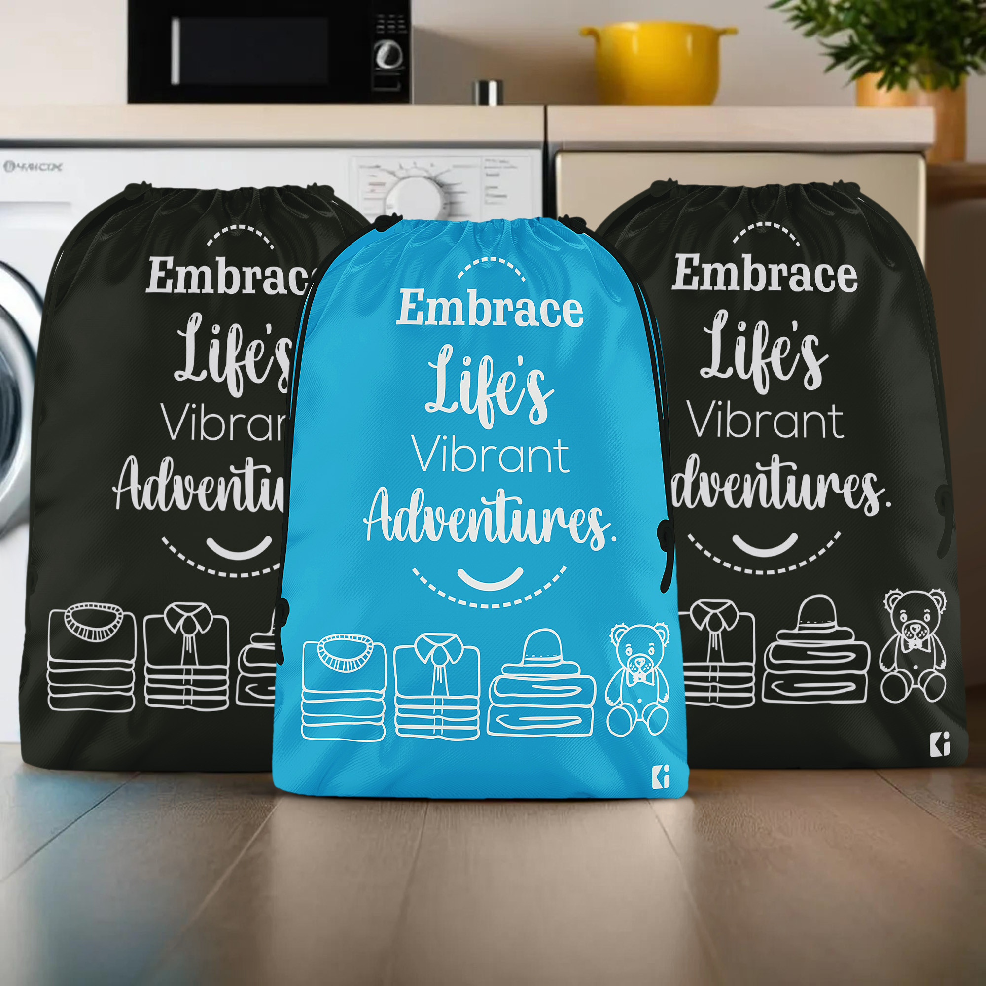 Kuber Industries Pack of 3 Cloth Storage Bag | Storage Organizer | Travel Cloth Carrying Bag | Garments Cover for Laundry | Storage Organizer for Clothing-Travel | Large | Sky Blue & Black