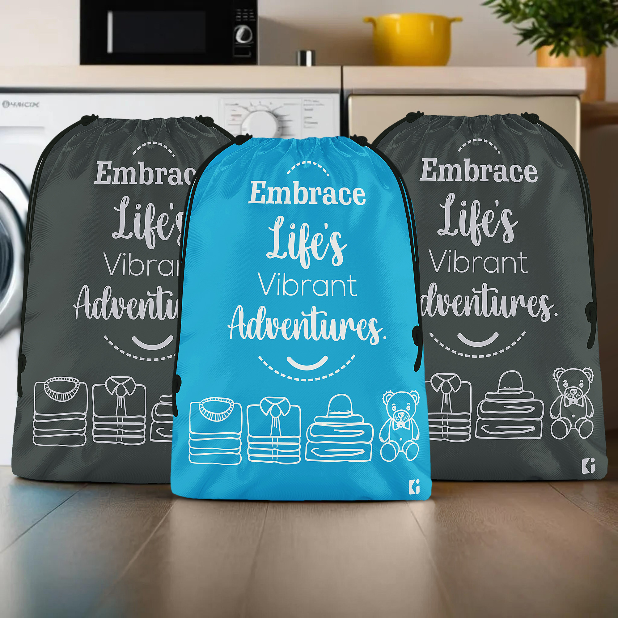 Kuber Industries Pack of 3 Cloth Storage Bag | Storage Organizer | Travel Cloth Carrying Bag | Garments Cover for Laundry | Storage Organizer for Clothing-Travel | Large | Sky Blue & Gray
