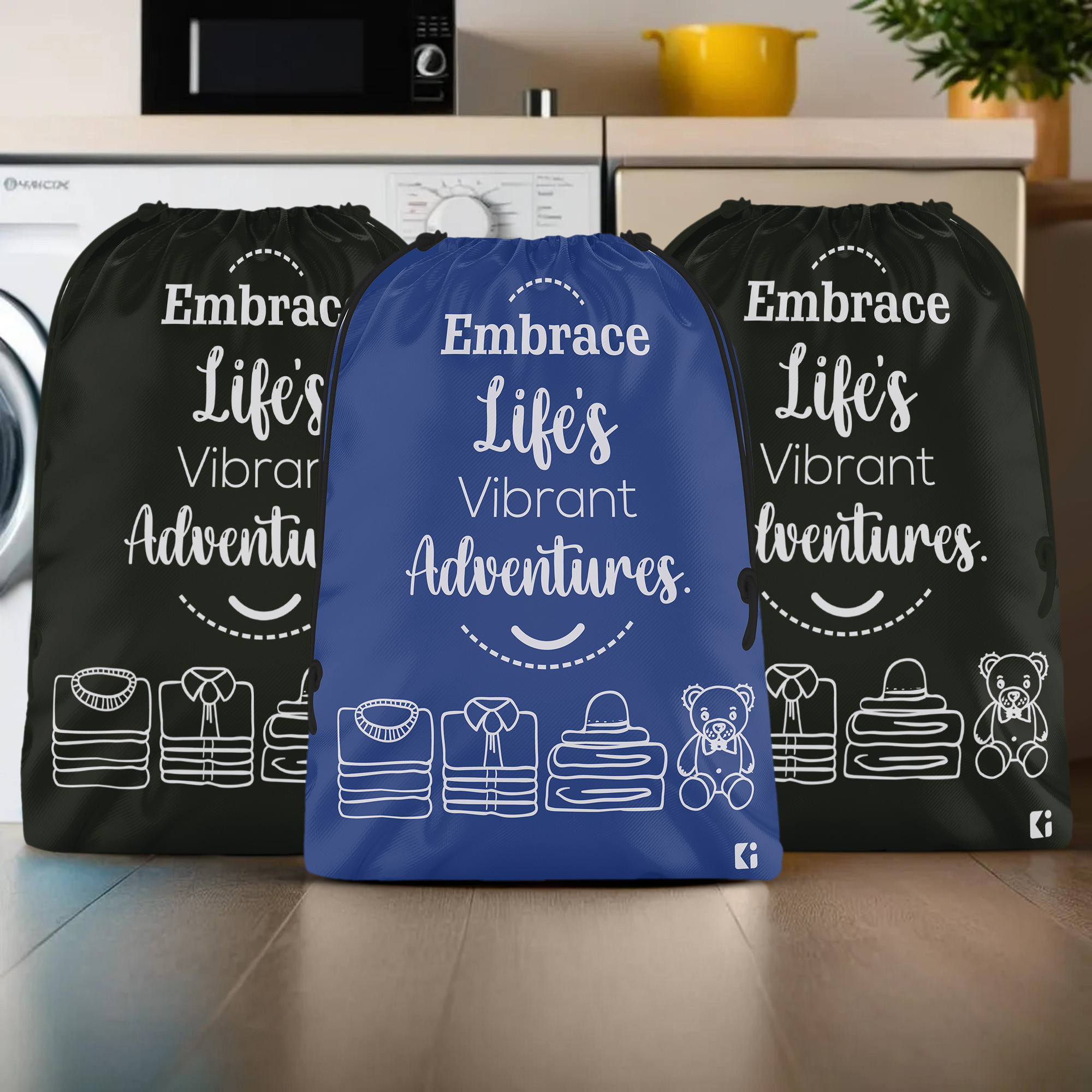 Kuber Industries Pack of 3 Cloth Storage Bag | Storage Organizer | Travel Cloth Carrying Bag | Garments Cover for Laundry | Storage Organizer for Clothing-Travel | Large | Royal Blue & Black