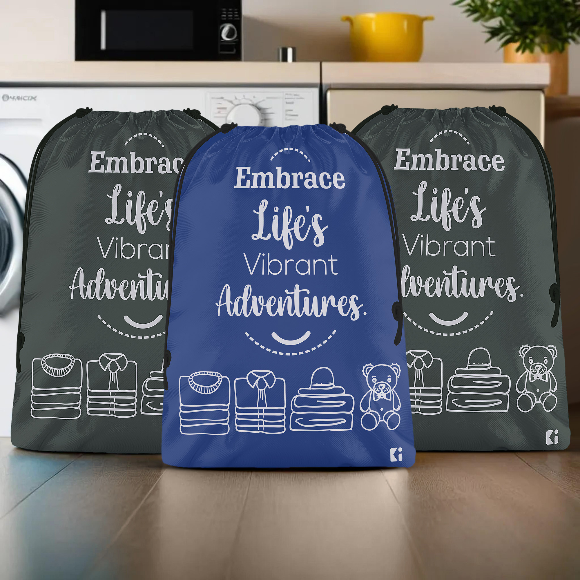 Kuber Industries Pack of 3 Cloth Storage Bag | Storage Organizer | Travel Cloth Carrying Bag | Garments Cover for Laundry | Storage Organizer for Clothing-Travel | Large | Royal Blue & Gray