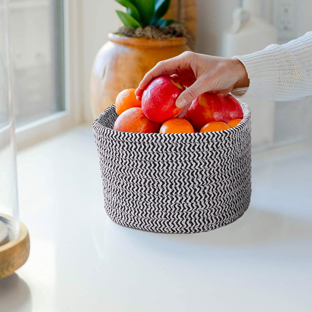 Kuber Industries Pack of 3 Cotton Woven Storage Basket With Handle|Shelf Basket Hamper|Organizer for Toys, Socks, Cosmetic|Capacity 9.2L, 3L,3L|Grey|