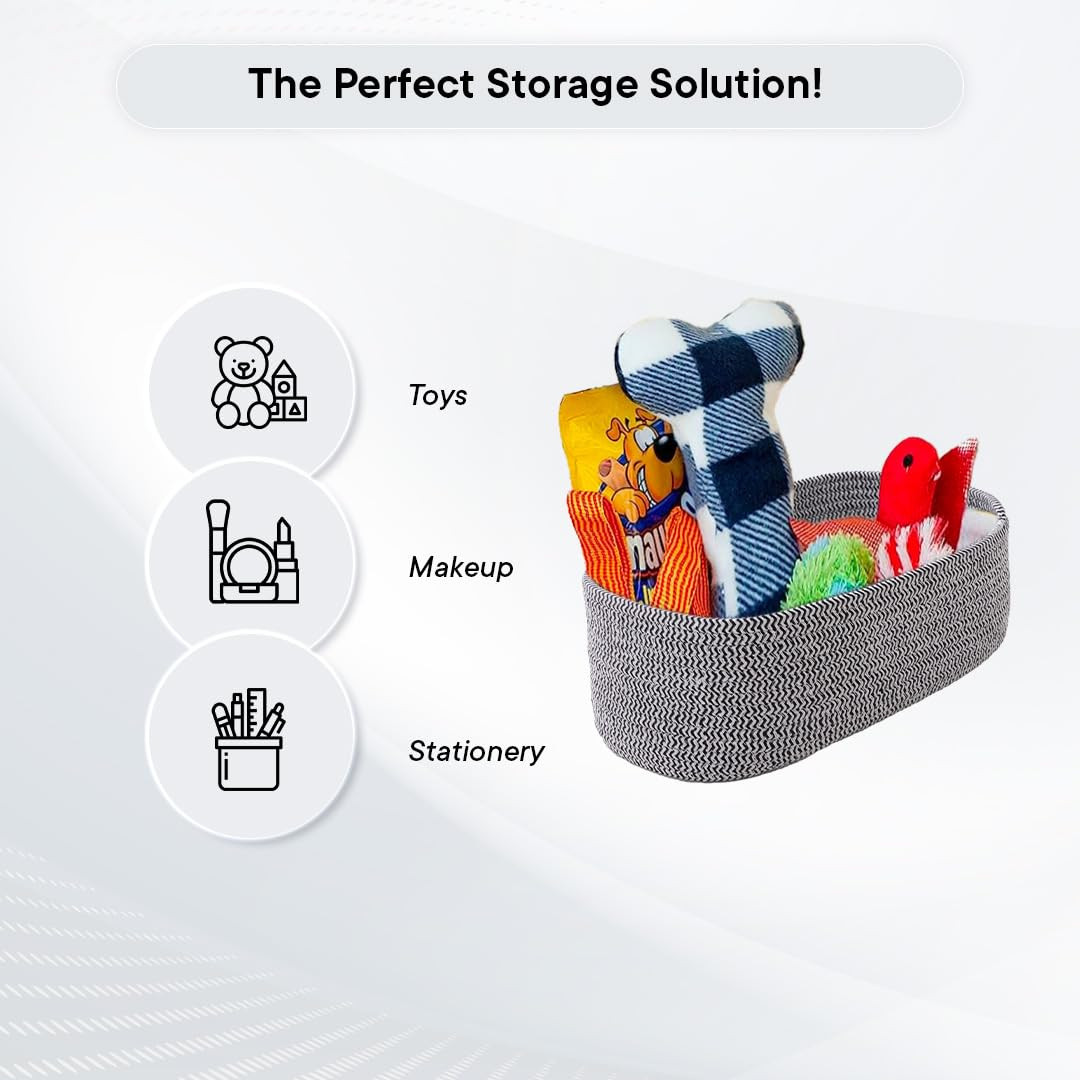 Kuber Industries Pack of 3 Cotton Woven Storage Basket With Handle|Shelf Basket Hamper|Organizer for Toys, Socks, Cosmetic|Capacity 9.2L, 3L,3L|Grey|