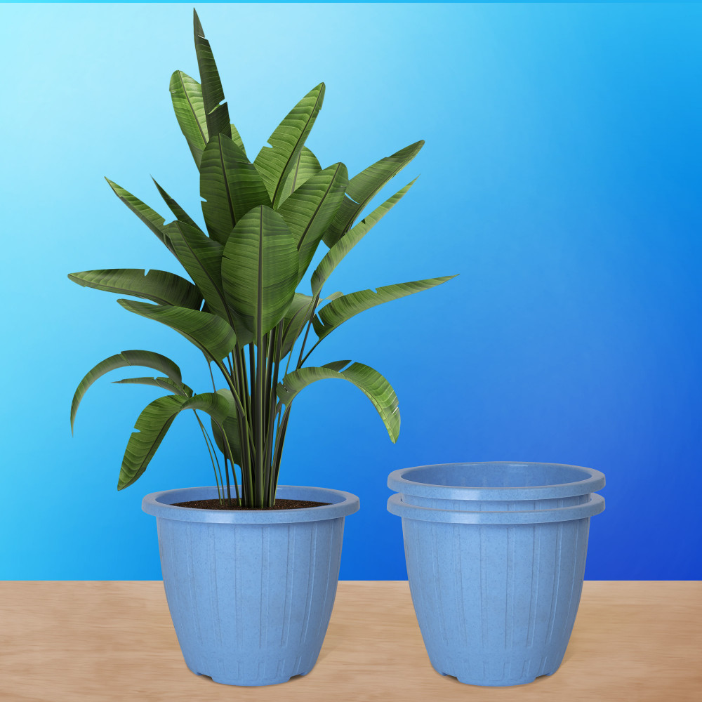 Kuber Industries Pack of 3 Flower Pot | Flower Pot for Living Room | Flower Planters for Home-Lawns &amp; Gardening | Window Planters | Flower Pots for Balcony | Marble Duro | 8 Inch | Sky Blue