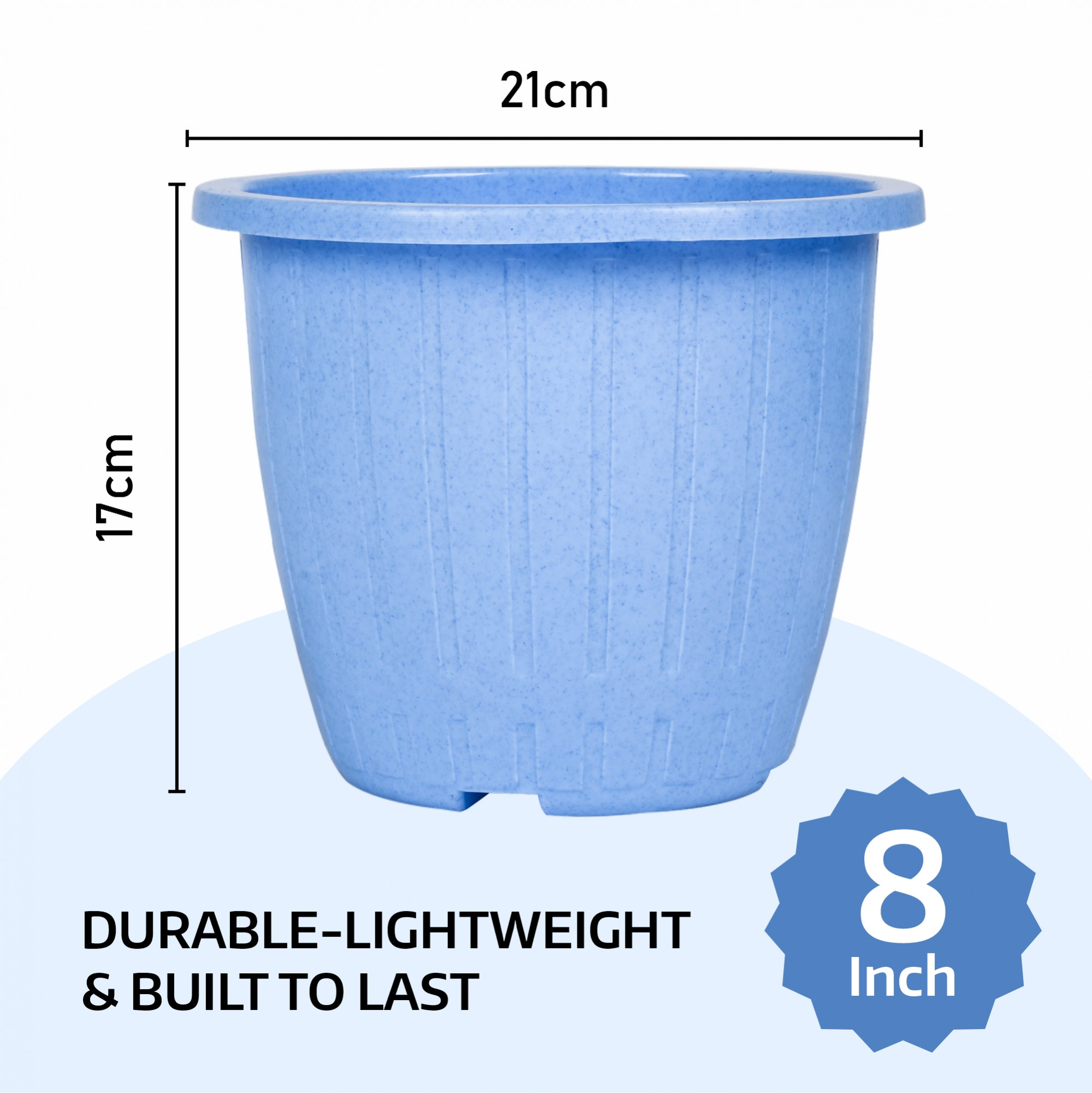 Kuber Industries Pack of 3 Flower Pot | Flower Pot for Living Room | Flower Planters for Home-Lawns & Gardening | Window Planters | Flower Pots for Balcony | Marble Duro | 8 Inch | Sky Blue