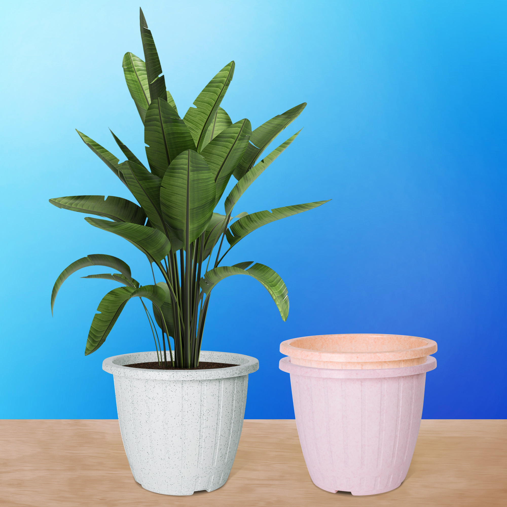 Kuber Industries Pack of 3 Flower Pot | Flower Pot for Living Room | Planters for Home-Lawns & Gardening | Window Flower Pots for Balcony | Marble Duro | 8 Inch | White-Pink & Peach