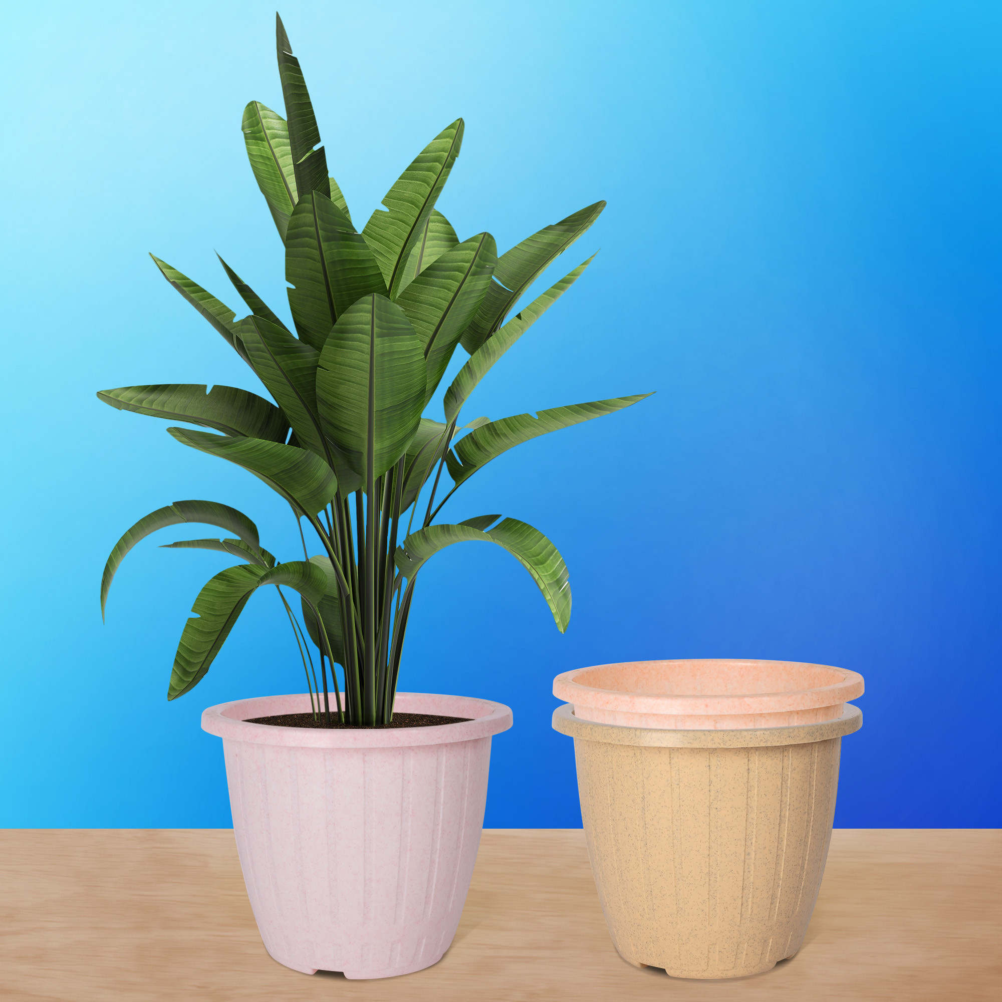 Kuber Industries Pack of 3 Flower Pot | Flower Pot for Living Room | Planters for Home-Lawns & Gardening | Window Flower Pots for Balcony | Marble Duro | 8 Inch | Pink-Beige & Peach