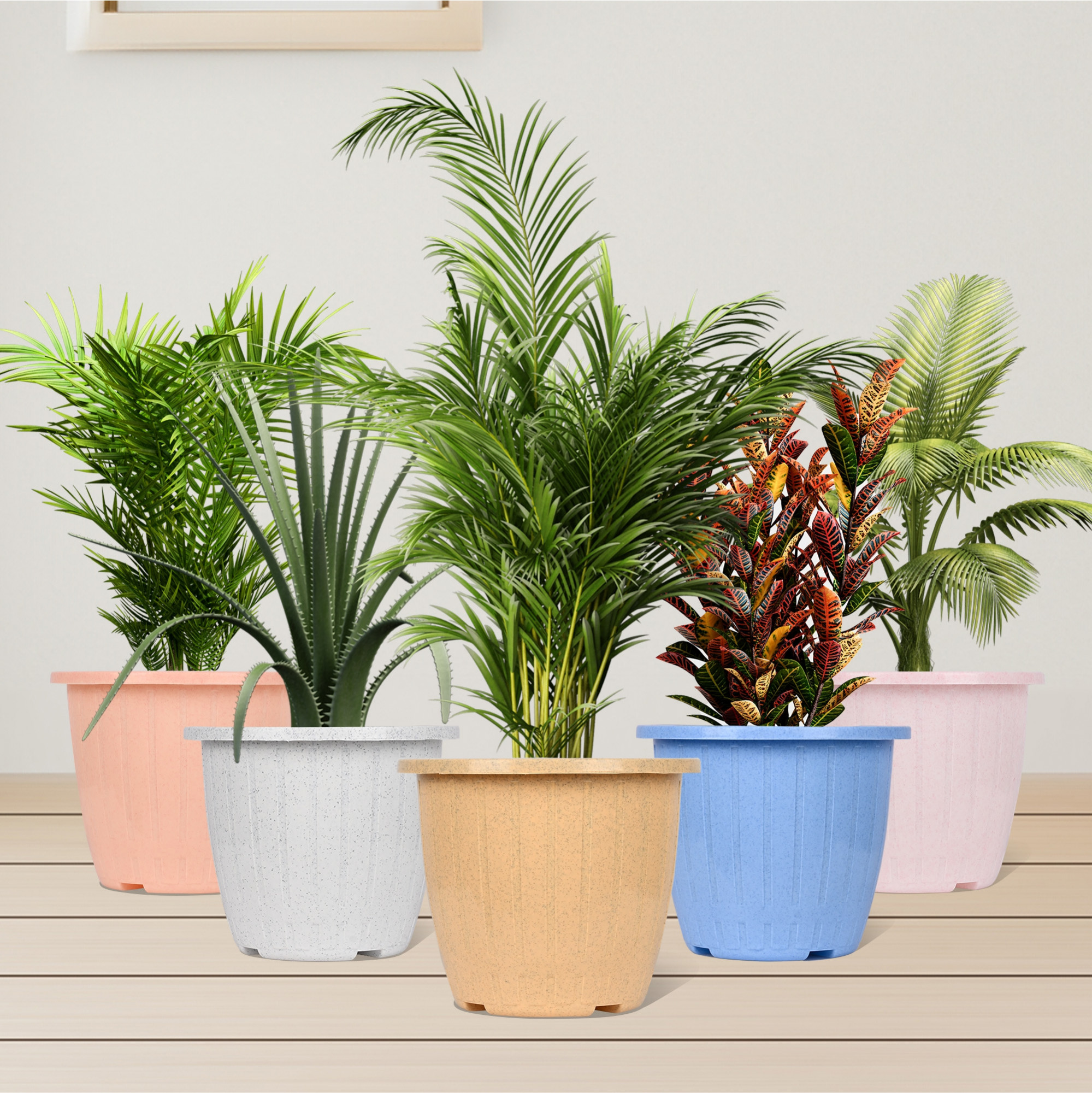 Kuber Industries Pack of 3 Flower Pot | Flower Pot for Living Room | Planters for Home-Lawns & Gardening | Window Flower Pots for Balcony | Marble Duro | 8 Inch | Pink-Beige & Peach