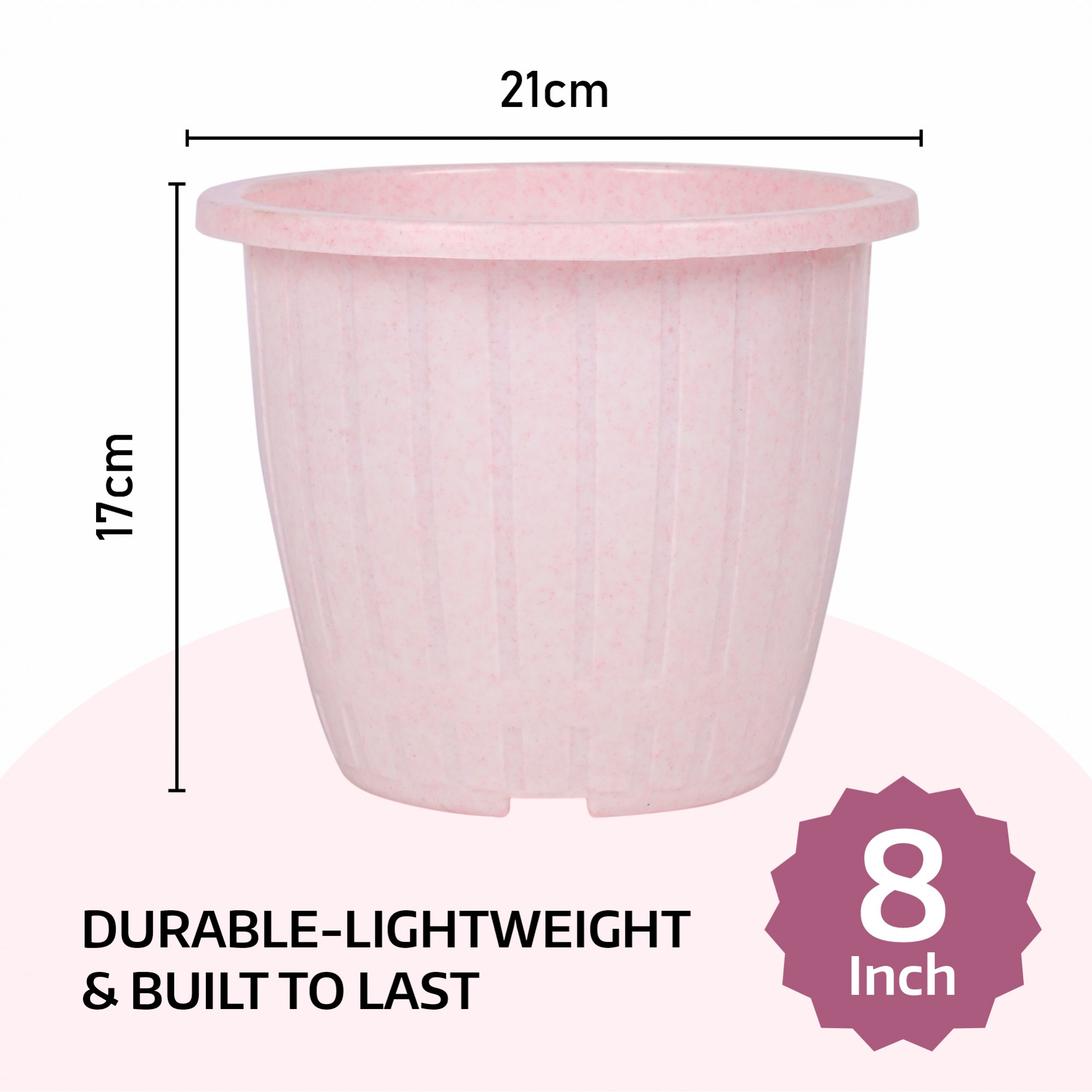 Kuber Industries Pack of 3 Flower Pot | Flower Pot for Living Room | Planters for Home-Lawns & Gardening | Window Flower Pots for Balcony | Marble Duro | 8 Inch | Pink-Beige & Peach
