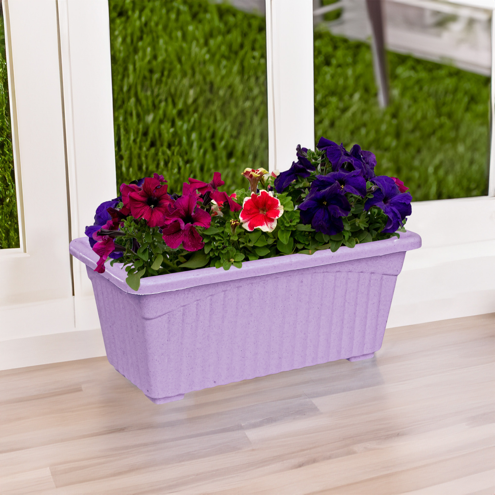 Kuber Industries Pack of 3 Flower Pot | Flower Pot for Living Room-Office | Planters for Home-Lawns & Gardening | Window Flower Pots for Balcony | Marble Jupitar | Sky Blue-Purple & Green