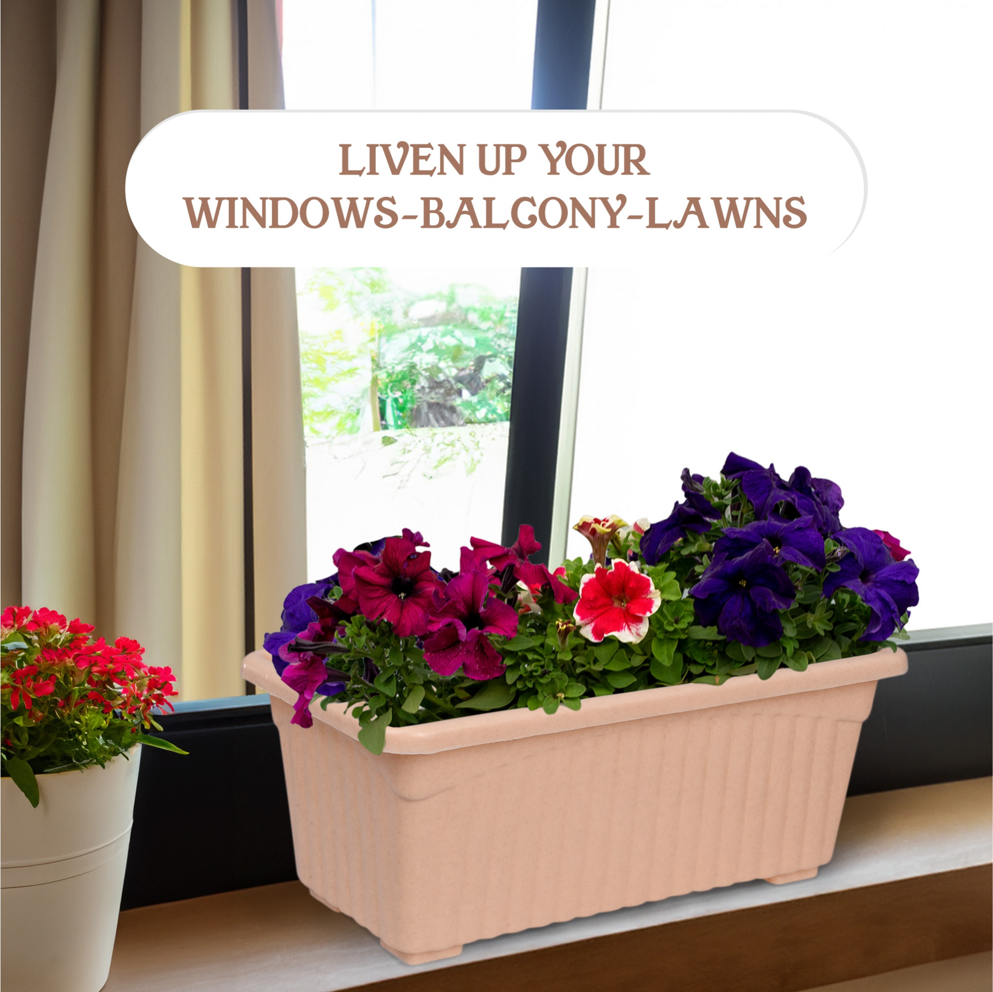 Kuber Industries Pack of 3 Flower Pot | Flower Pot for Living Room-Office | Planters for Home-Lawns & Gardening | Window Flower Pots for Balcony | Marble Jupitar | Sky Blue-White & Peach