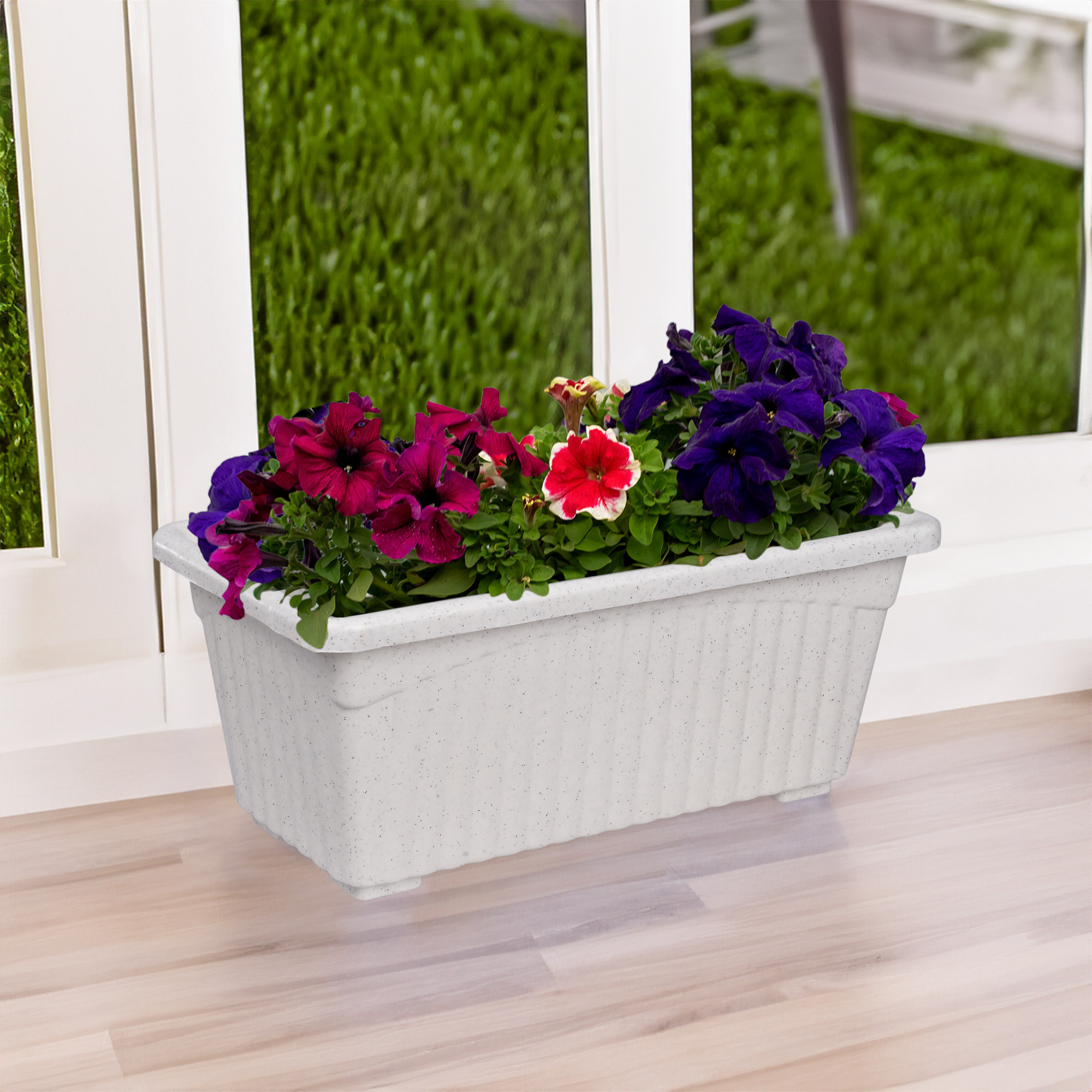 Kuber Industries Pack of 3 Flower Pot | Flower Pot for Living Room-Office | Planters for Home-Lawns & Gardening | Window Flower Pots for Balcony | Marble Jupitar | Sky Blue-White & Green