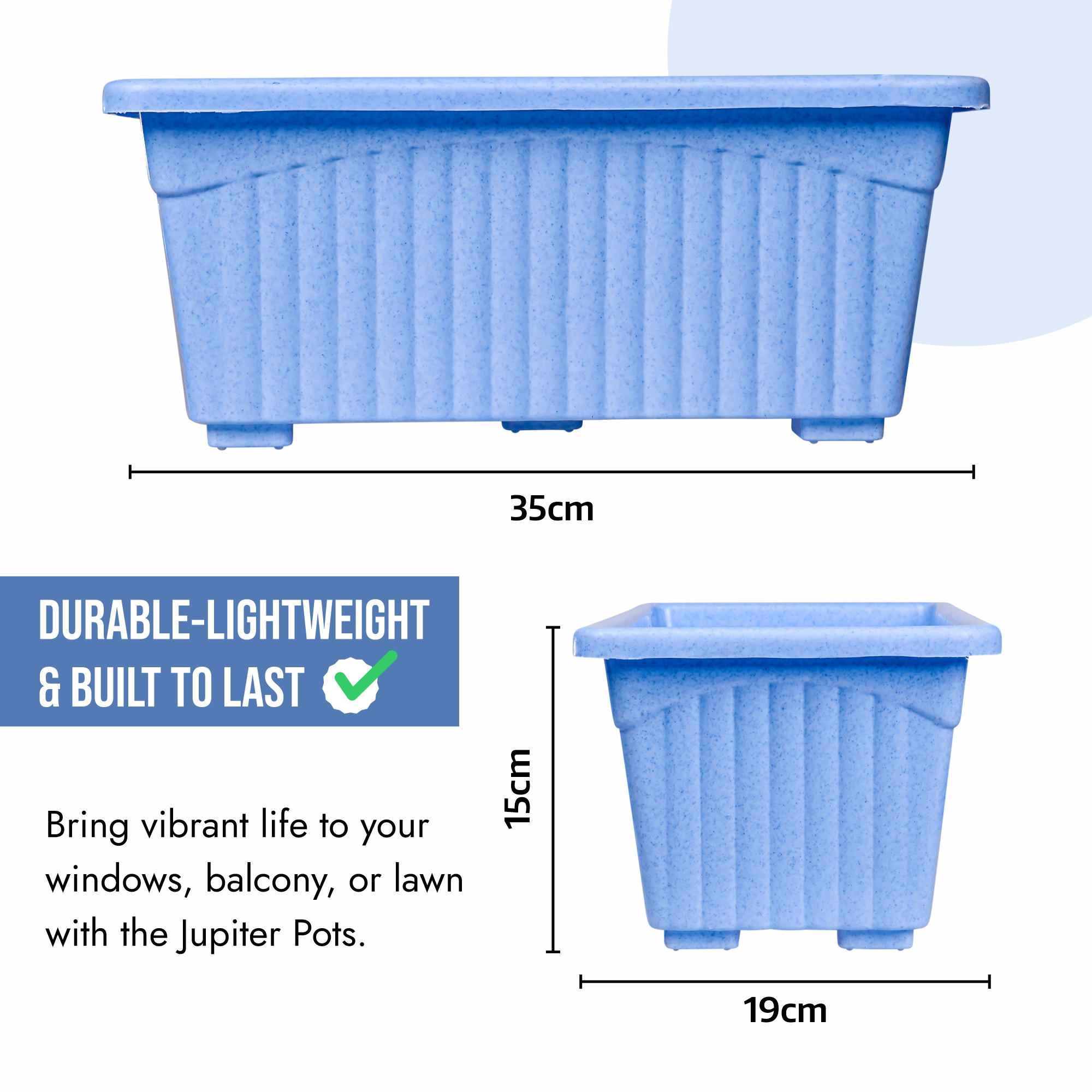 Kuber Industries Pack of 3 Flower Pot | Flower Pot for Living Room-Office | Planters for Home-Lawns & Gardening | Window Flower Pots for Balcony | Marble Jupitar | Sky Blue-White & Green