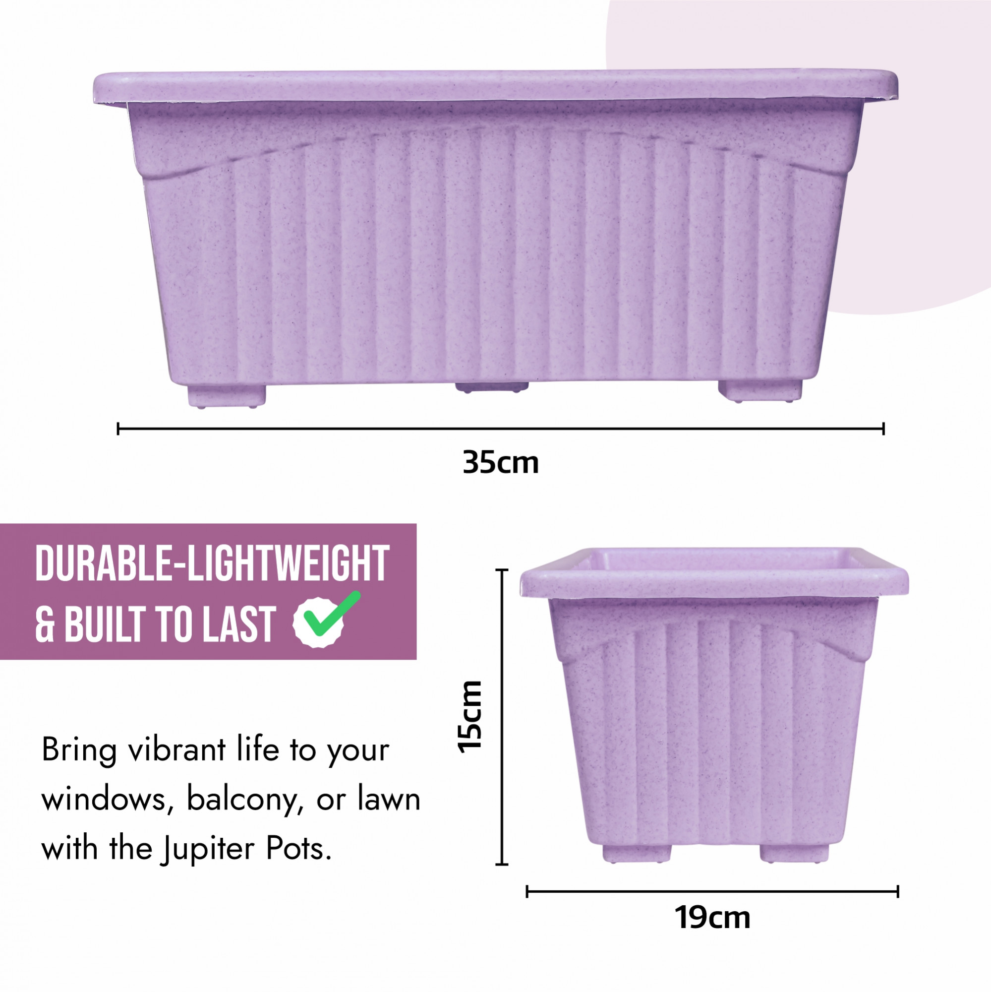 Kuber Industries Pack of 3 Flower Pot | Flower Pot for Living Room-Office | Planters for Home-Lawns & Gardening | Window Flower Pots for Balcony | Marble Jupitar | Purple-White & Peach