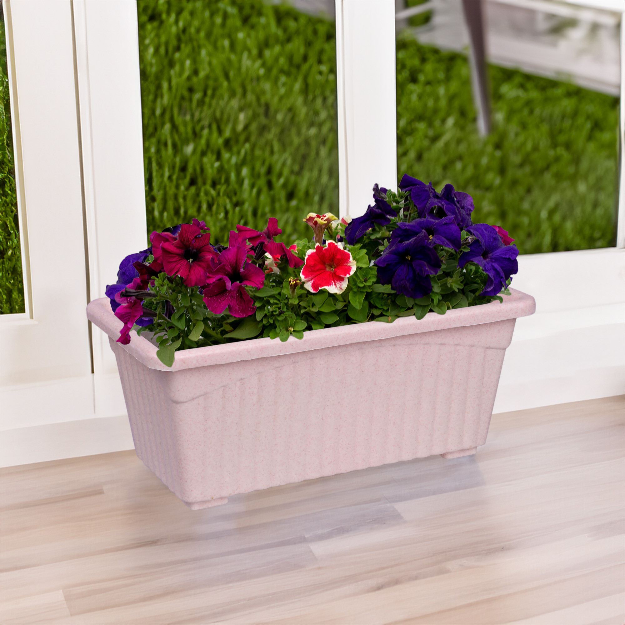 Kuber Industries Pack of 3 Flower Pot | Flower Pot for Living Room-Office | Planters for Home-Lawns & Gardening | Window Flower Pots for Balcony | Marble Jupitar | Purple-Pink & Green