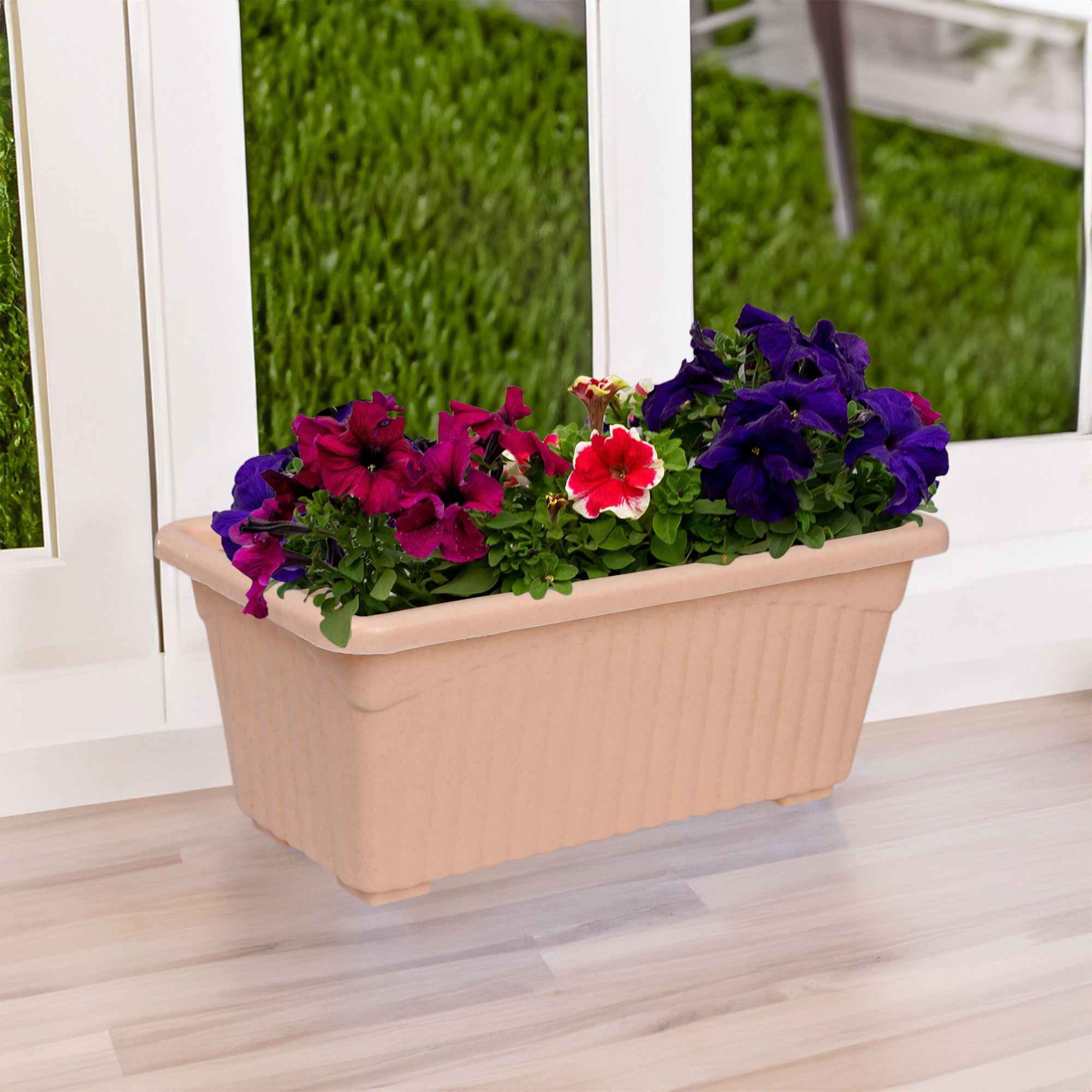 Kuber Industries Pack of 3 Flower Pot | Flower Pot for Living Room-Office | Planters for Home-Lawns & Gardening | Window Flower Pots for Balcony | Marble Jupitar | Purple-Peach & Green