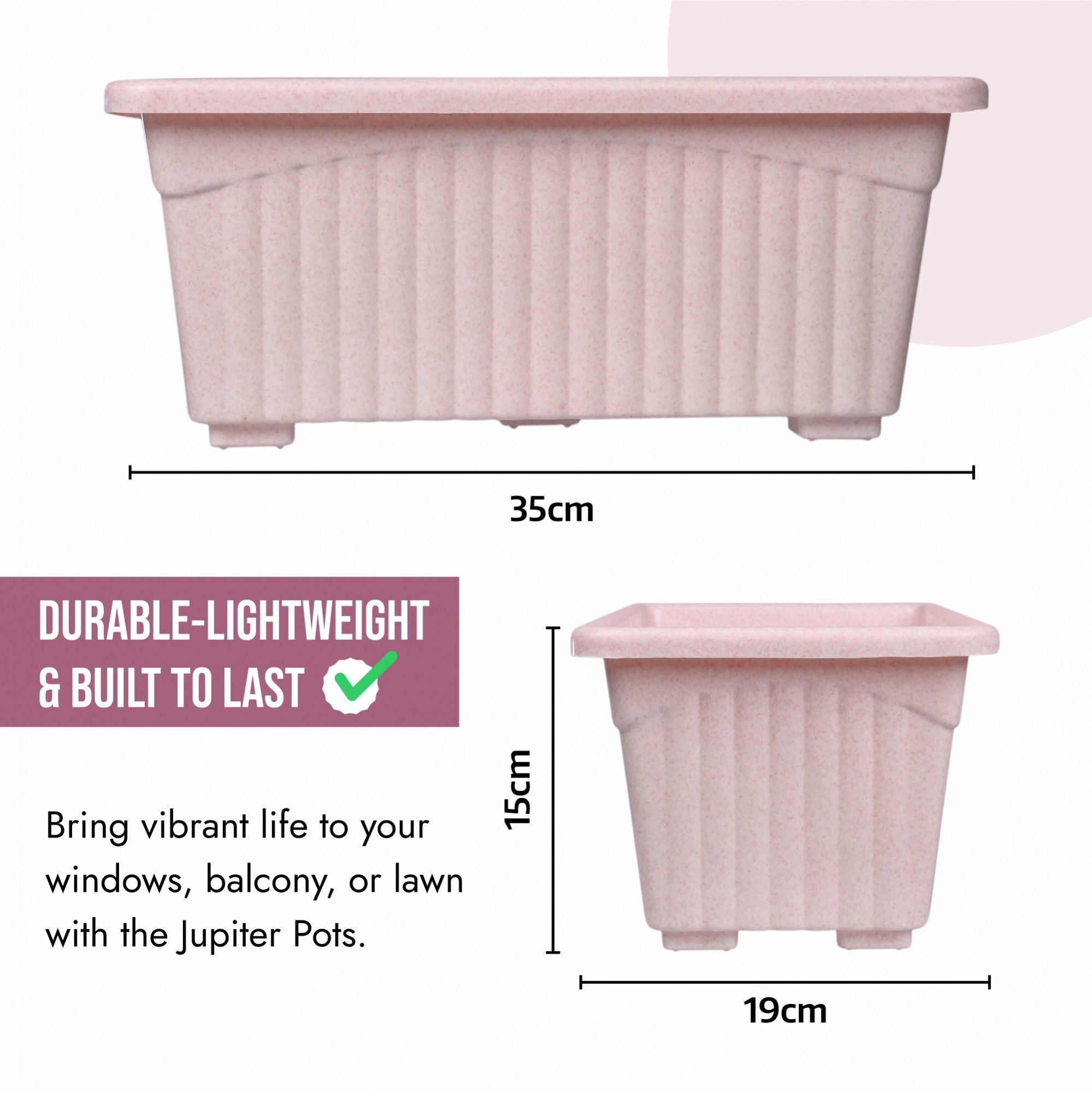 Kuber Industries Pack of 3 Flower Pot | Flower Pot for Living Room-Office | Planters for Home-Lawns & Gardening | Window Flower Pots for Balcony | Marble Jupitar | Pink-Peach & Green