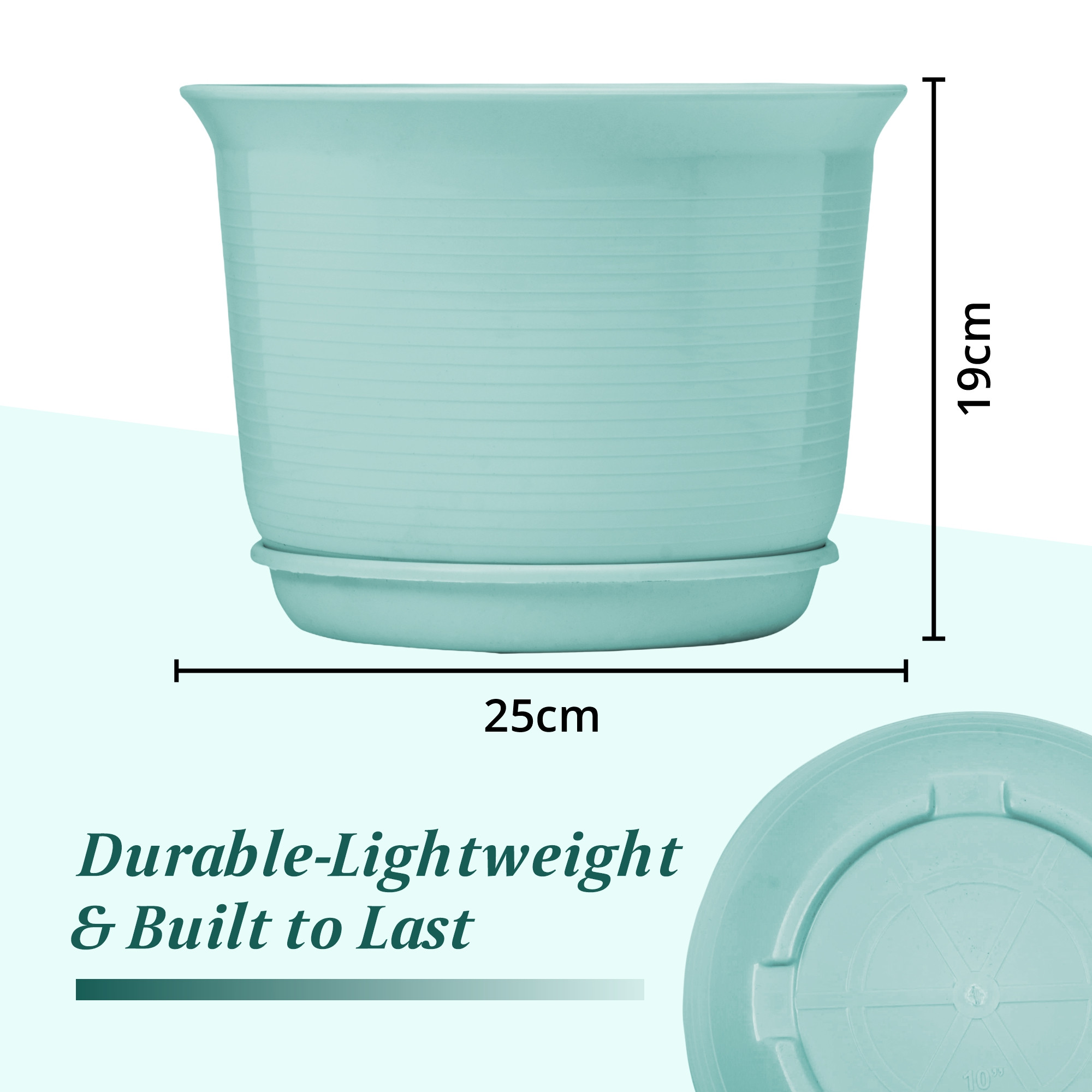 Kuber Industries Pack of 3 Flower Pot with Bottom Tray | Flower Planter Pots | Planters for Home-Lawns & Garden | Flower Planter for Balcony | Plain Sawera | 10 Inch | Blue-White & Gray