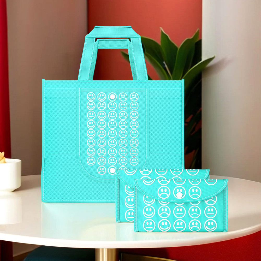 Image of Kuber Industries  Foldable Shopping Bags For Women | Grocery/Vegetable Bags For Market | Jhola/Thela & Daily Use Bags | Smile- Blue