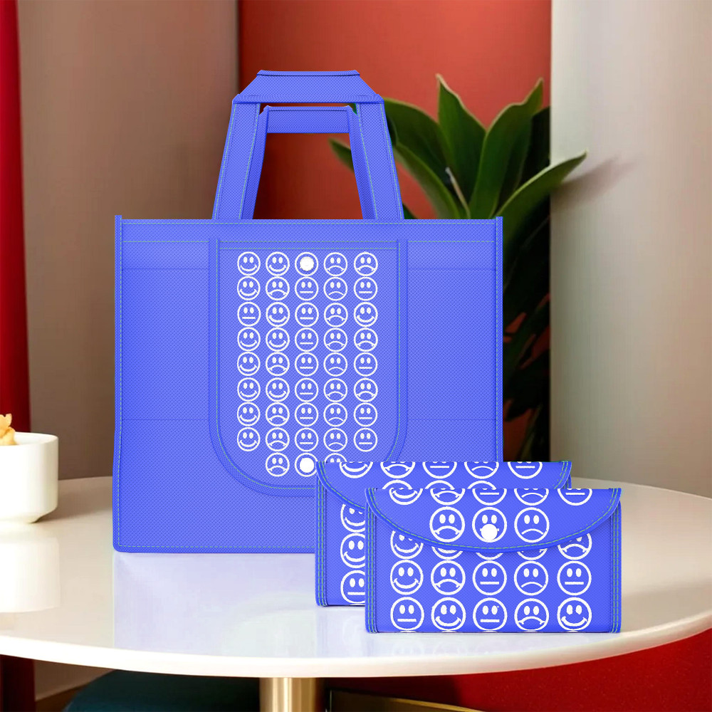 Image of Kuber Industries  Foldable Shopping Bags For Women | Grocery/Vegetable Bags For Market | Jhola/Thela & Daily Use Bags | Smile- Dark Blue