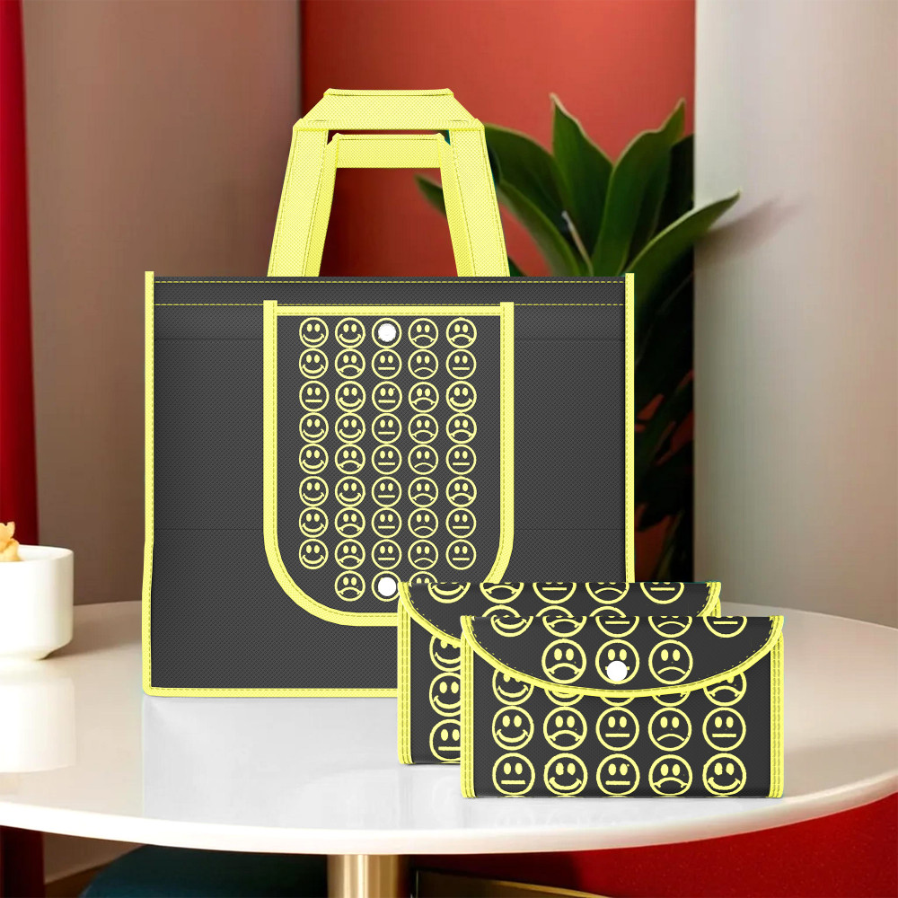 Image of Kuber Industries  Foldable Shopping Bags For Women | Grocery/Vegetable Bags For Market | Jhola/Thela & Daily Use Bags | Smile- Black & Yellow