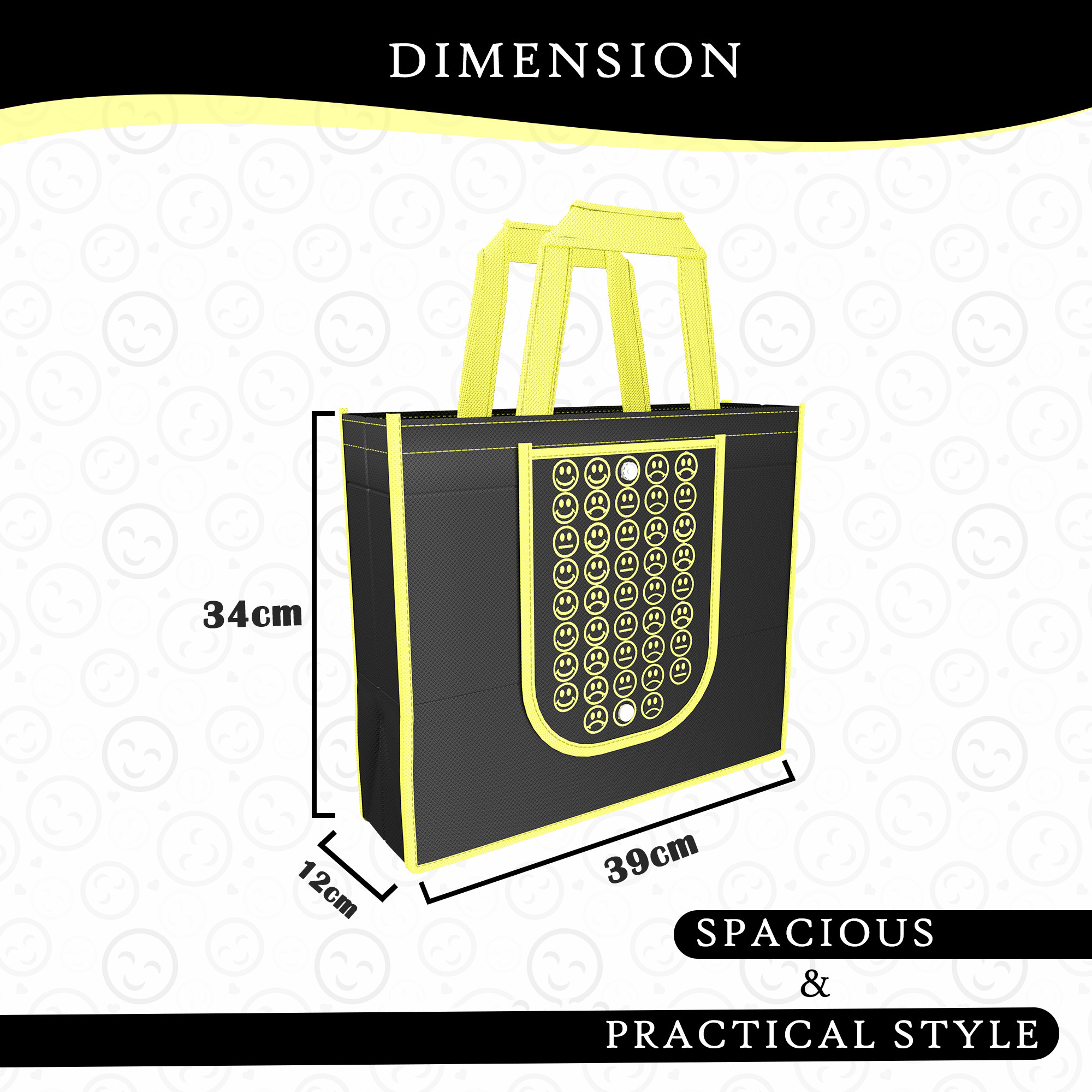 Kuber Industries Pack of 3 Foldable Shopping Bags For Women  GroceryVegetable Bags For Market  JholaThela  Daily Use Bags  Smile- Black  Yellow