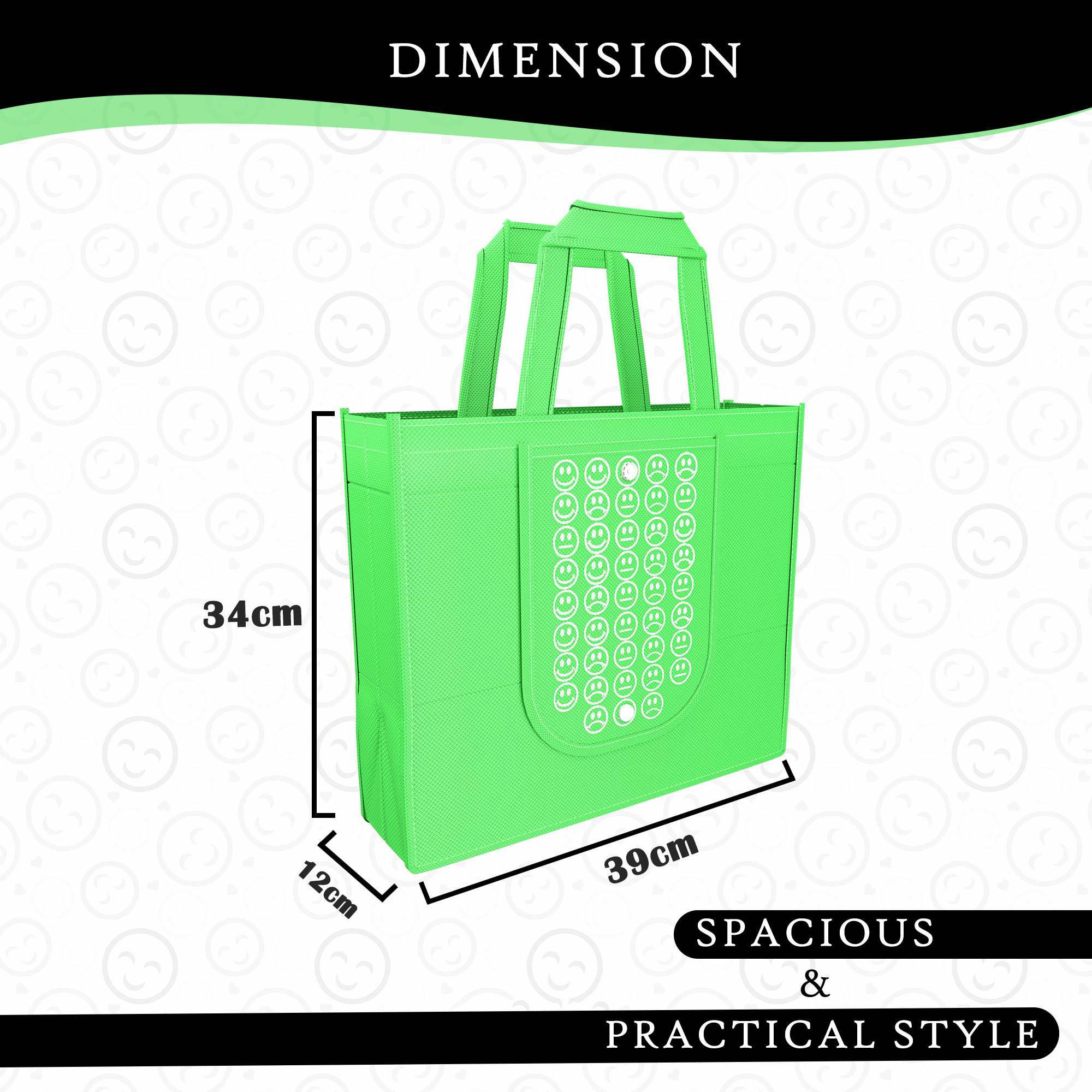 Kuber Industries Pack of 3 Foldable Shopping Bags For Women  GroceryVegetable Bags For Market  JholaThela  Daily Use Bags  Smile- Green