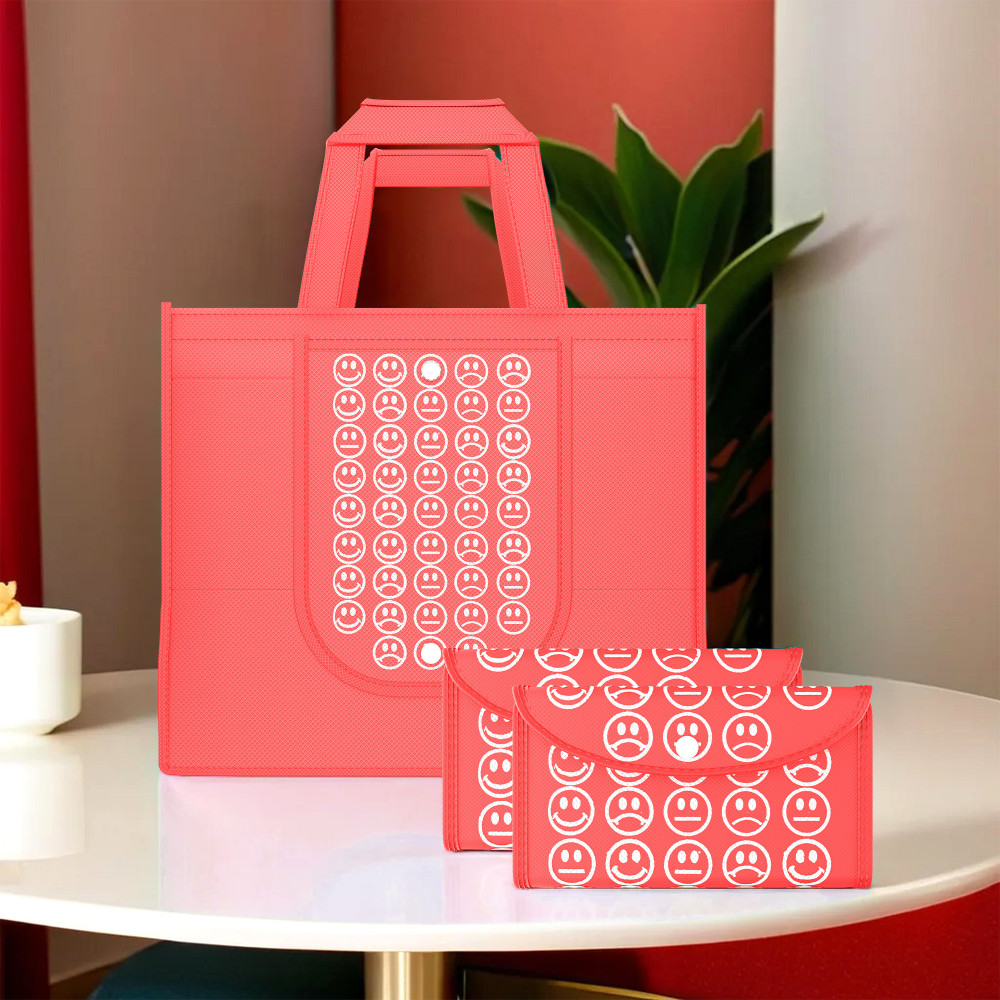 Image of Kuber Industries  Foldable Shopping Bags For Women | Grocery/Vegetable Bags For Market | Jhola/Thela & Daily Use Bags | Smile- Red