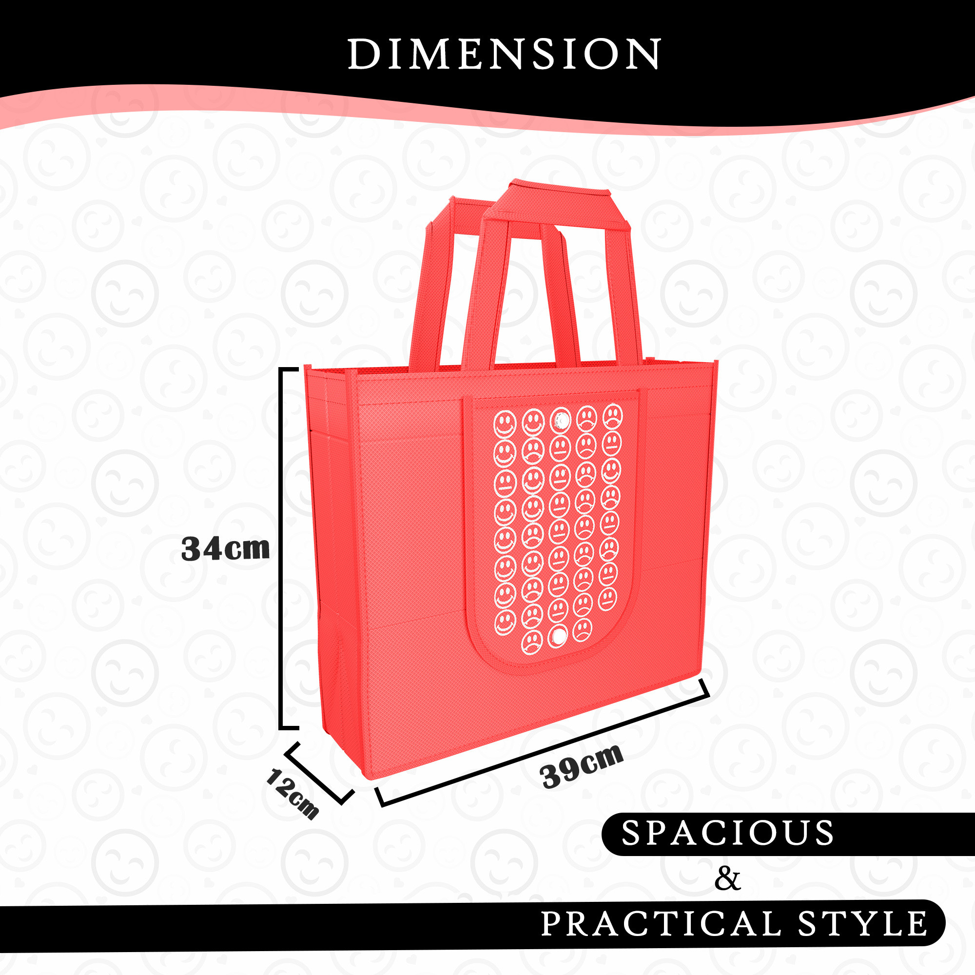 Kuber Industries Pack of 3 Foldable Shopping Bags For Women  GroceryVegetable Bags For Market  JholaThela  Daily Use Bags  Smile- Red