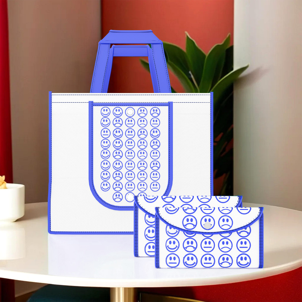 Image of Kuber Industries  Foldable Shopping Bags For Women | Grocery/Vegetable Bags For Market | Jhola/Thela & Daily Use Bags | Smile- White & Blue