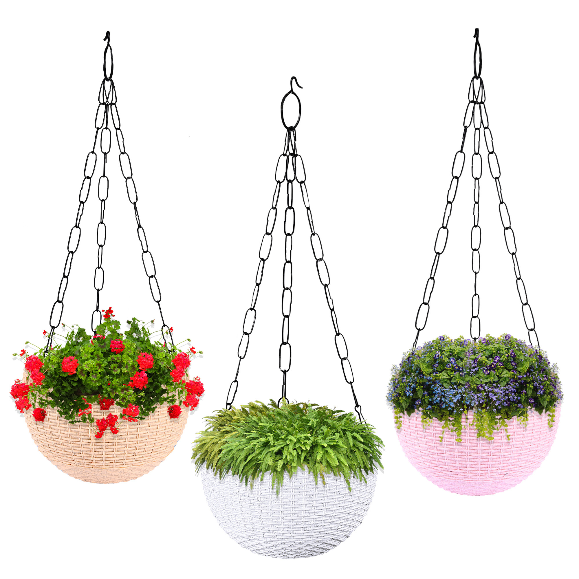 Kuber Industries Pack of 3 Hanging Flower Pot  | Hanging Flower Pot for Living Room | Hanging Pot for Home & Garden | Flower Planter for Balcony | Marble Euro | 7 Inch | White-Beige & Pink