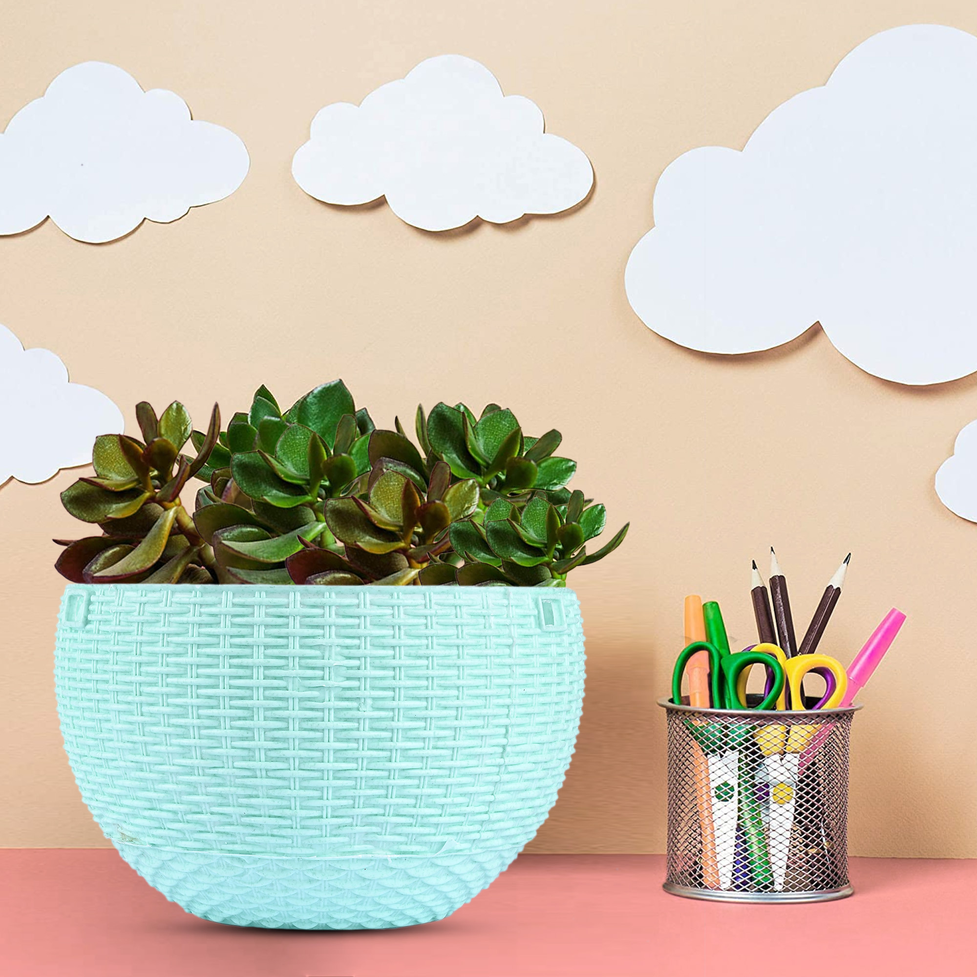 Kuber Industries Pack of 3 Hanging Flower Pot  | Hanging Flower Pot for Living Room | Hanging Pot for Home & Garden | Flower Planter for Balcony | Marble Euro | 7 Inch | Beige-Pink & Mint Green