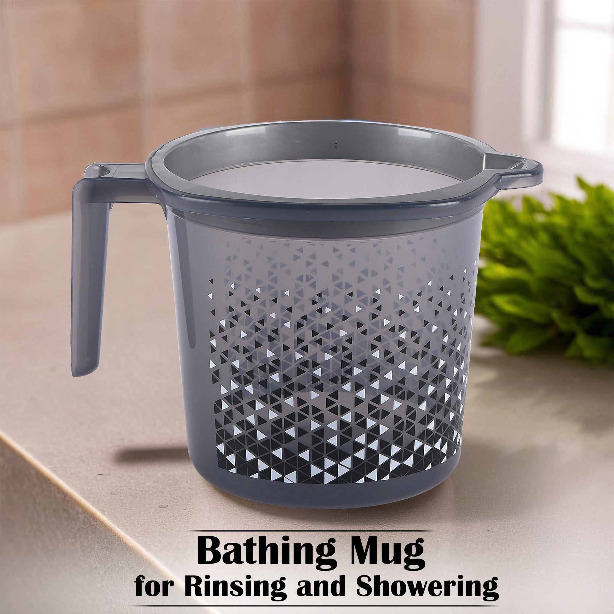 Kuber Industries Pack of 3 Multi-Functional 15 Liter Plastic Mug for Bathroom  Durable for Daily Use in Bathrooms  Lightweight Bathing Mug for Rinsing and Showering  Tinted Print - Black