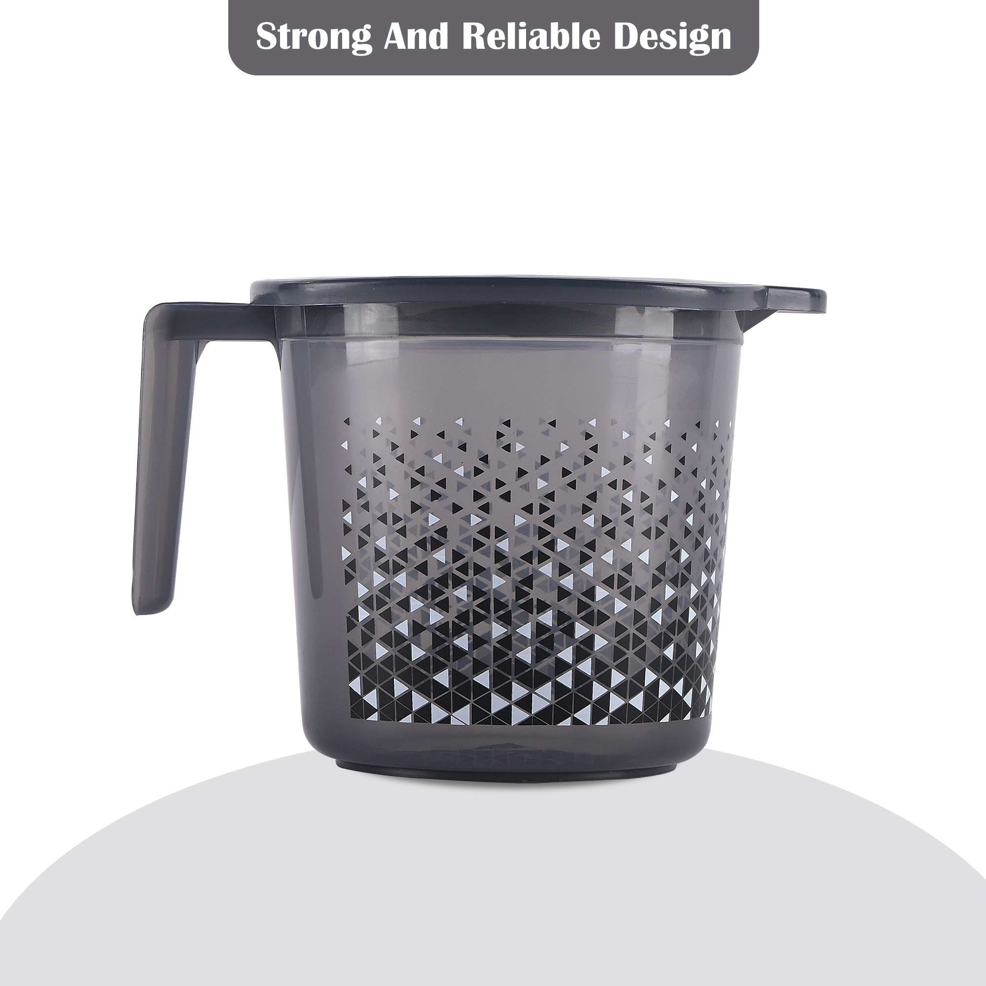 Kuber Industries Pack of 3 Multi-Functional 15 Liter Plastic Mug for Bathroom  Durable for Daily Use in Bathrooms  Lightweight Bathing Mug for Rinsing and Showering  Tinted Print - Black