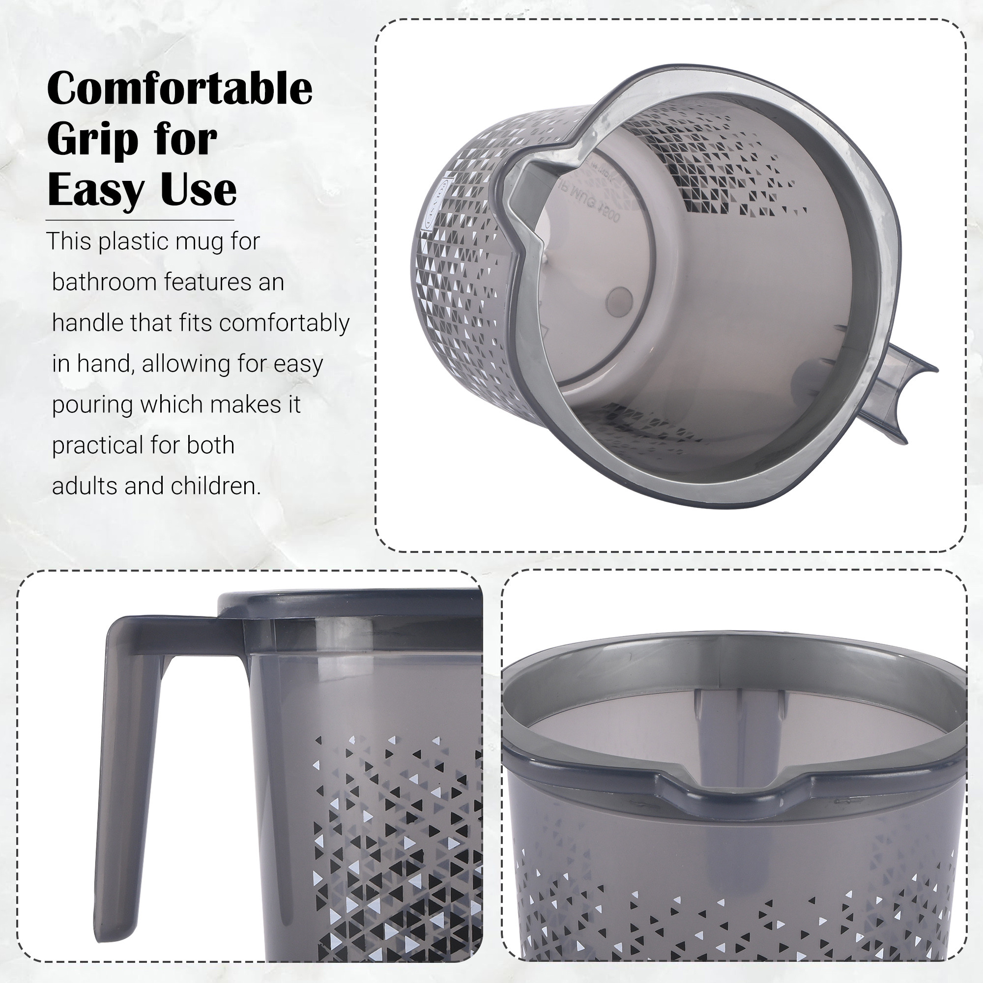 Kuber Industries Pack of 3 Multi-Functional 15 Liter Plastic Mug for Bathroom  Durable for Daily Use in Bathrooms  Lightweight Bathing Mug for Rinsing and Showering  Tinted Print - Black