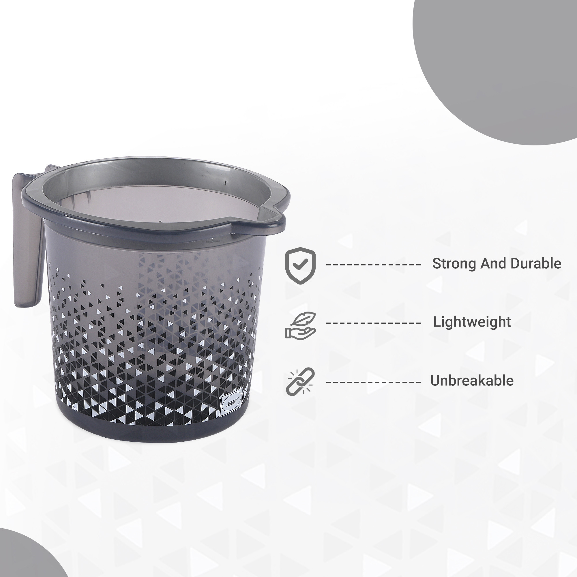 Kuber Industries Pack of 3 Multi-Functional 15 Liter Plastic Mug for Bathroom  Durable for Daily Use in Bathrooms  Lightweight Bathing Mug for Rinsing and Showering  Tinted Print - Black