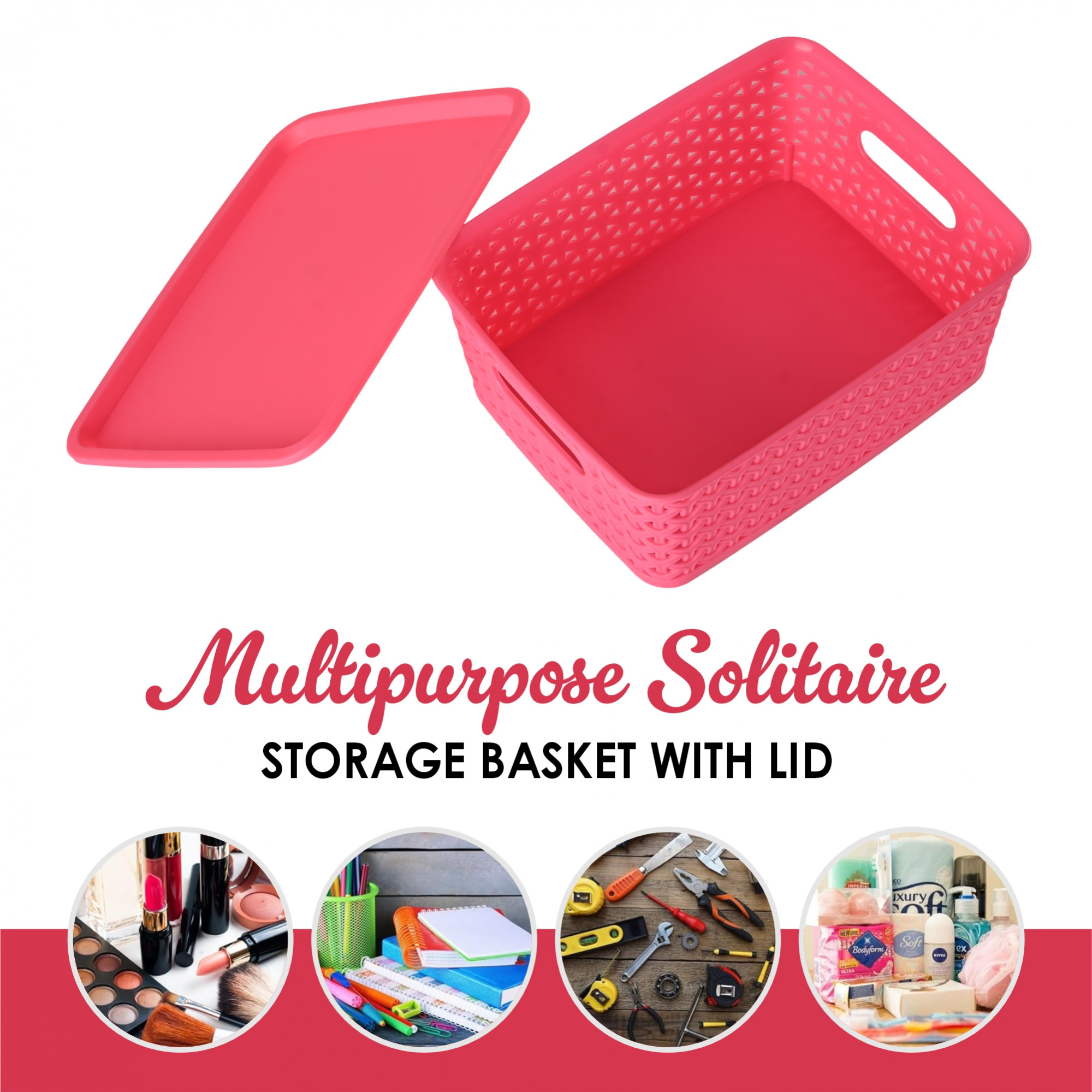 Kuber Industries Pack of 3 Multipurpose Storage Baskets with Lid for Organizing Home  Office  H1- Storage BoxTray- Ideal for Kitchen Bathroom Clothes Makeup  Stationery  Multicolor