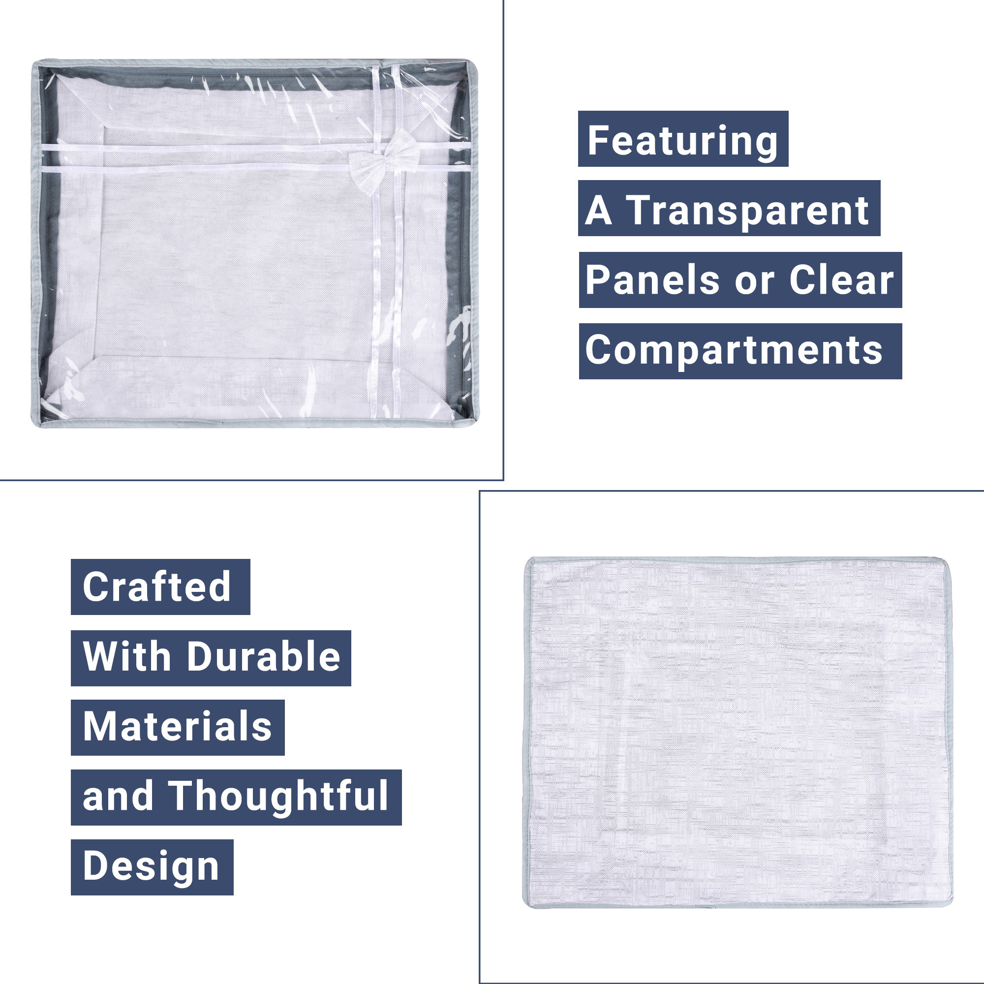 Kuber Industries Pack of 3 Saree Storage Bag  6 Inch  Wardrobe Storage Bag for Saree-Suit-Lehenga  Lightweight-Portable Garments Bag  Top Visible Window Bag  Bow-Jute Printed  Grey