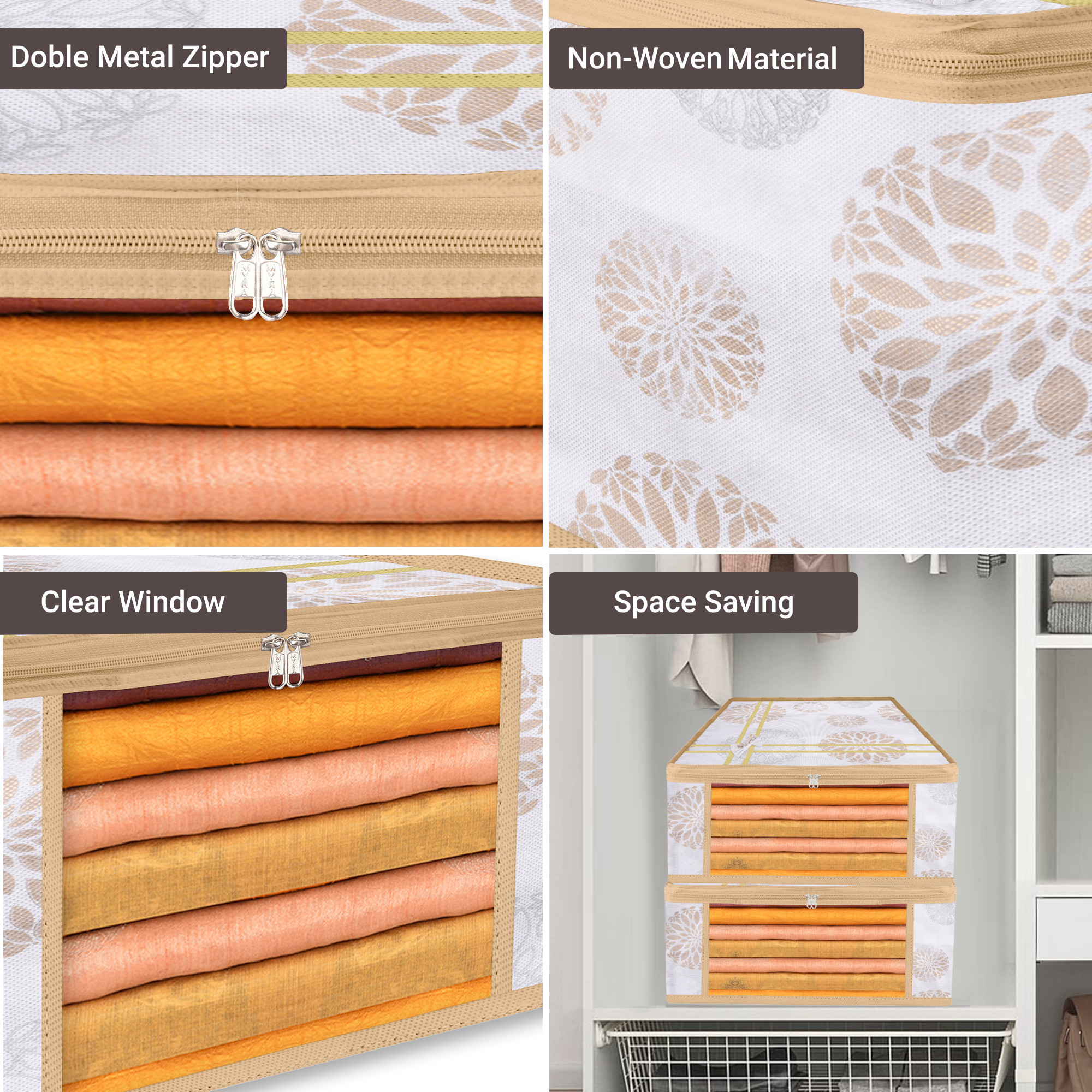 Kuber Industries Pack of 3 Saree Storage Bag  9 Inch  Wardrobe Bag for Lehenga-Suit  Garments Bag  Lightweight-Portable Clothes Bag  Visible Window Saree Bag  Bow Gola Print  White